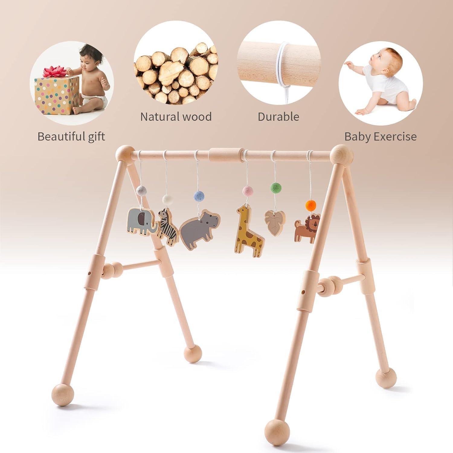 Gimnasio de Madera para Bebés Etucdose-1 con 6 Juguetes