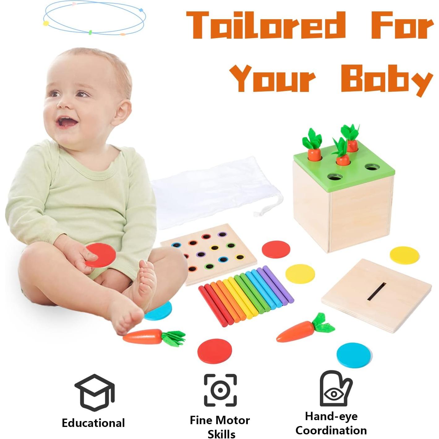 Juguetes Montessori de Madera 3-en-1 para Bebés 1-3 Años