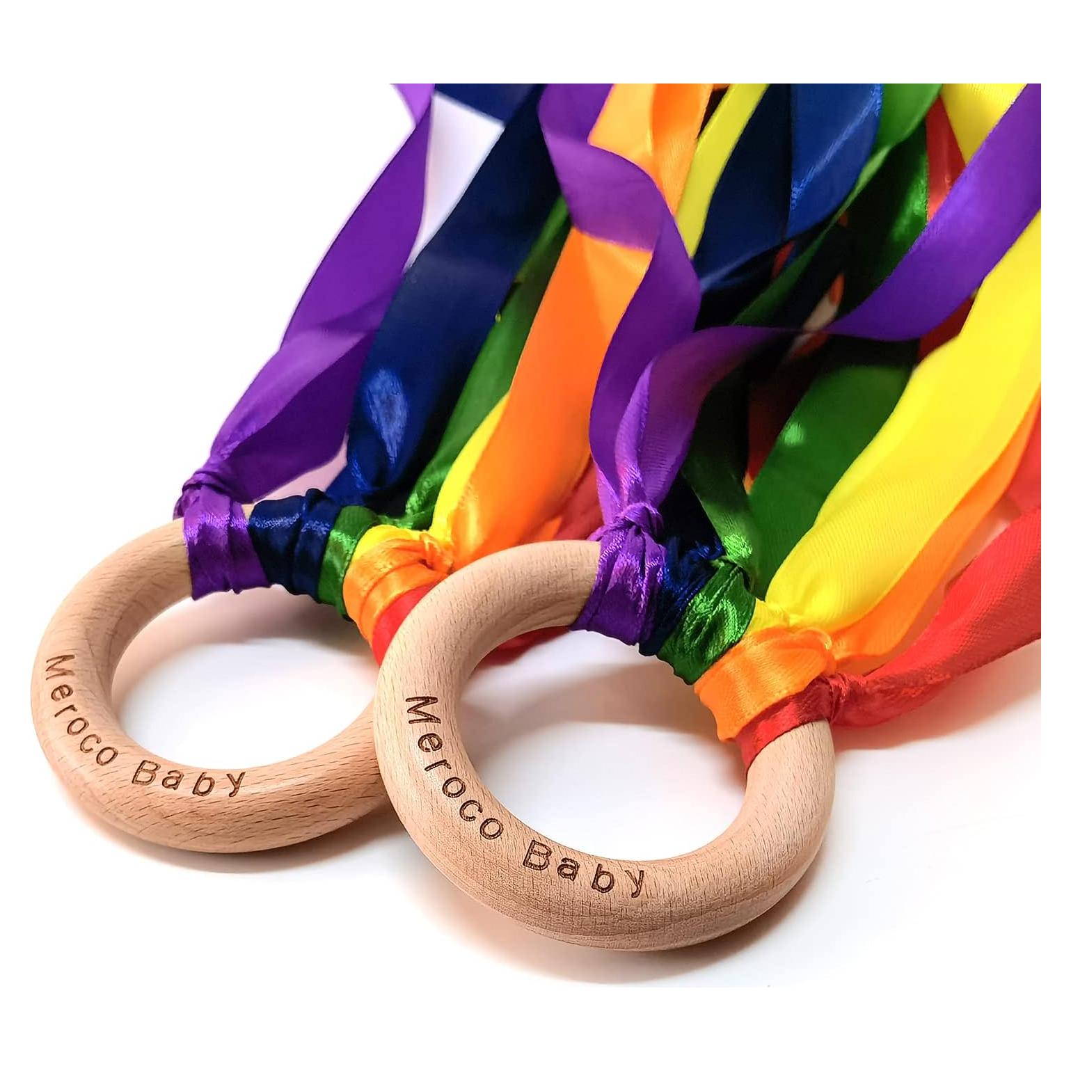 MEROCO Anillo de Madera Arcoíris para Niños - 2 Piezas