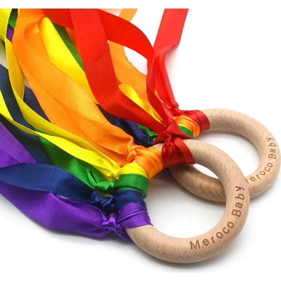 MEROCO Anillo de Madera Arcoíris para Niños - 2 Piezas