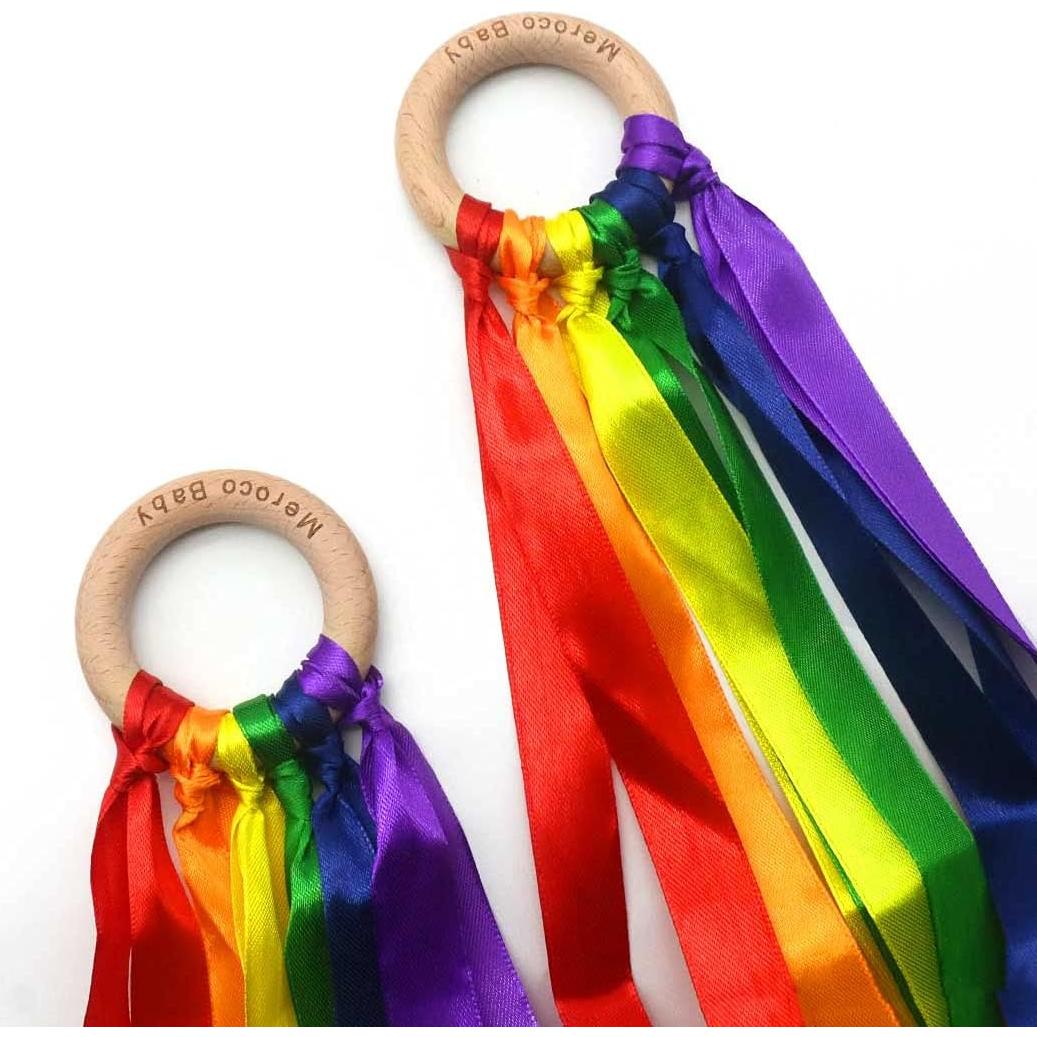 MEROCO Anillo de Madera Arcoíris para Niños - 2 Piezas