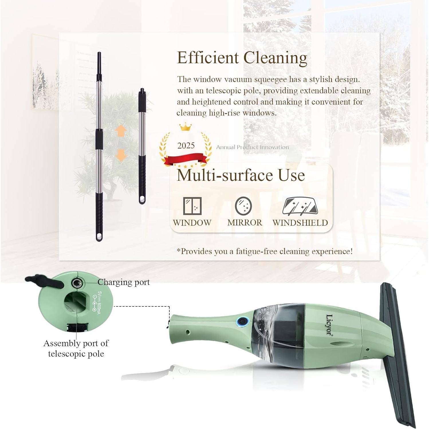 Aspiradora de Ventanas Inalámbrica Licyor LY202 Verde 1.05kg