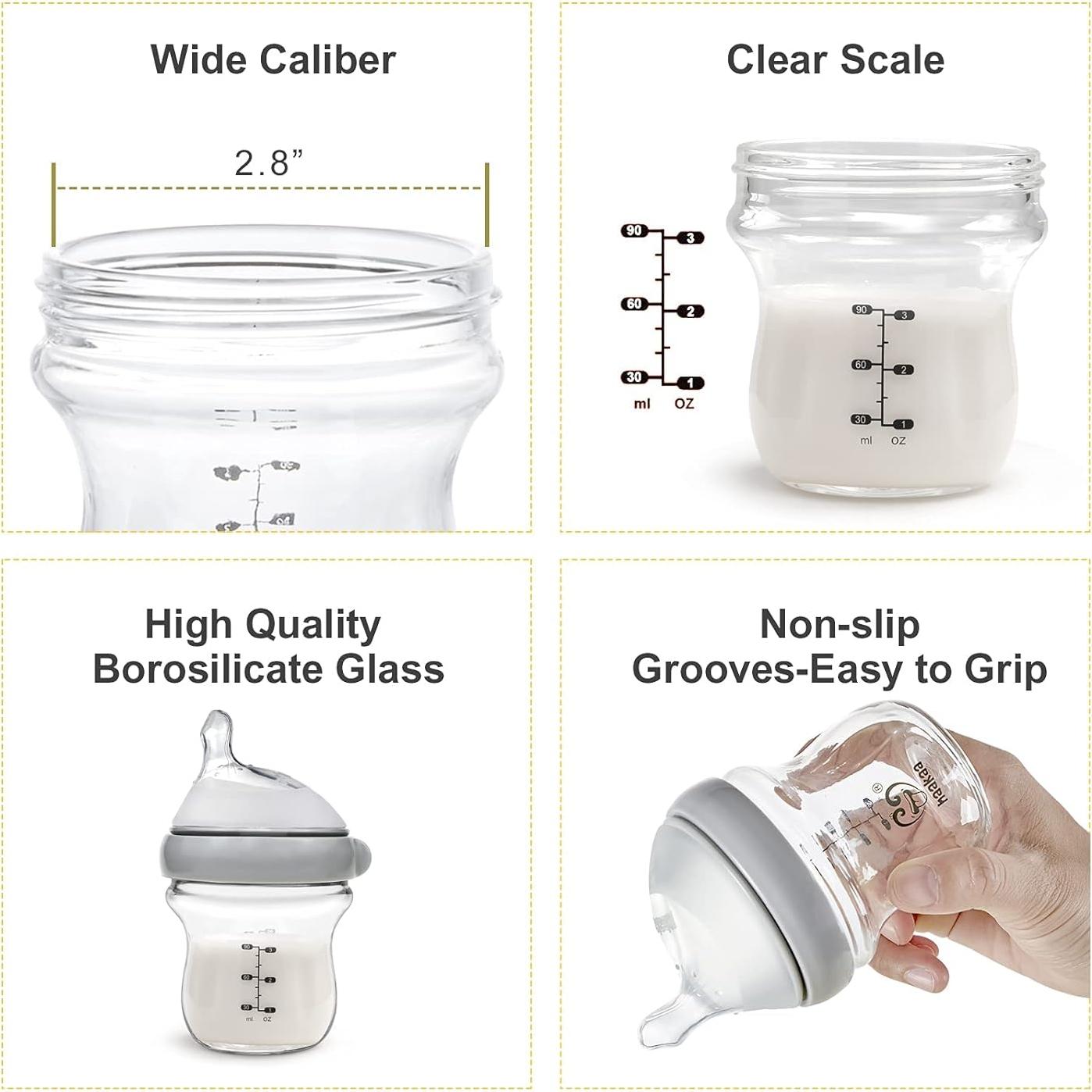 Botella de Vidrio Anti-Cólico Haakaa Gen.3 120ml Gris