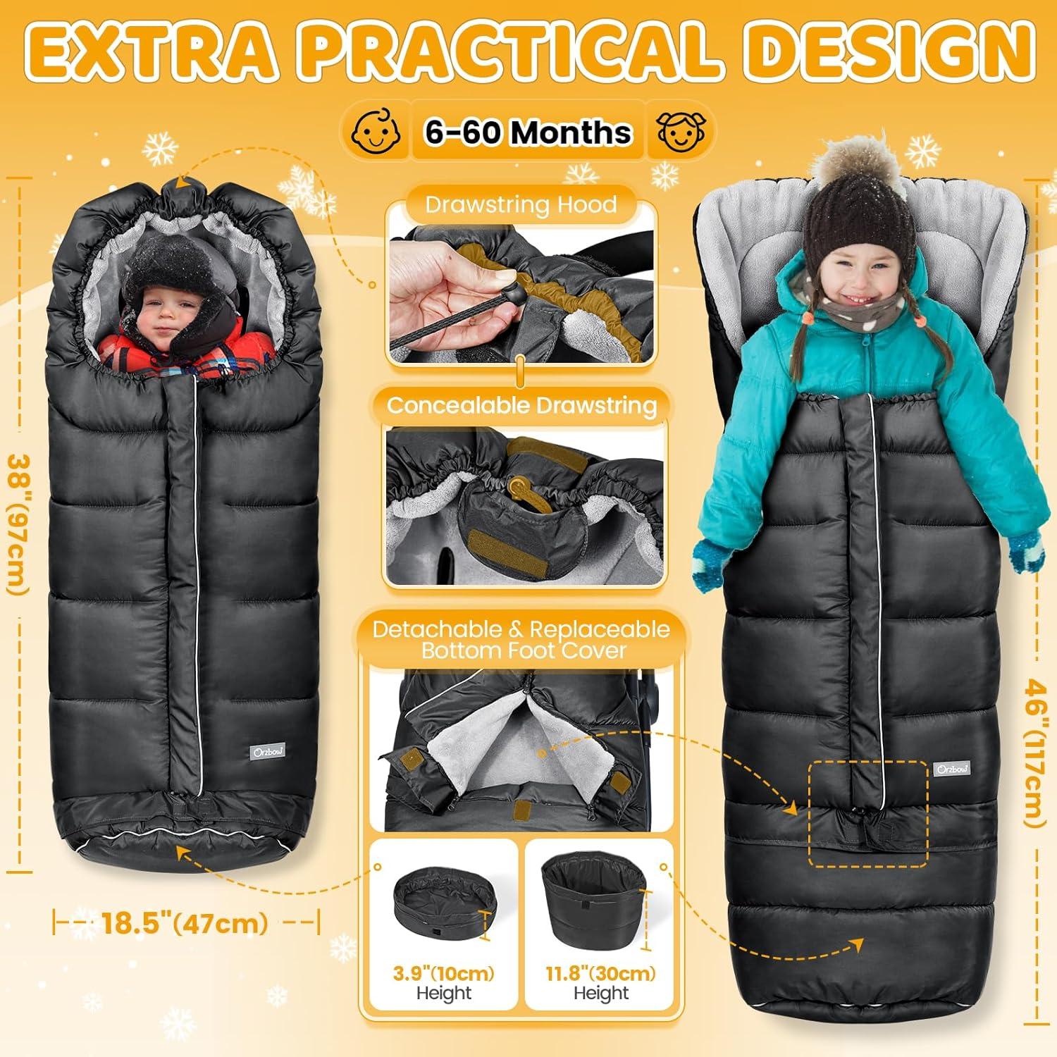 Bolsa de Saco Invierno Orzbow para Cochecito Negro 116.84x43.94cm