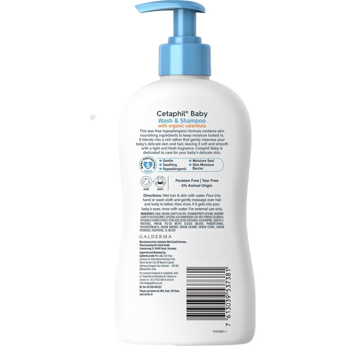 Cetaphil Baby Wash & Shampoo 400 ml Sin Lagrimas Hipoalergénico