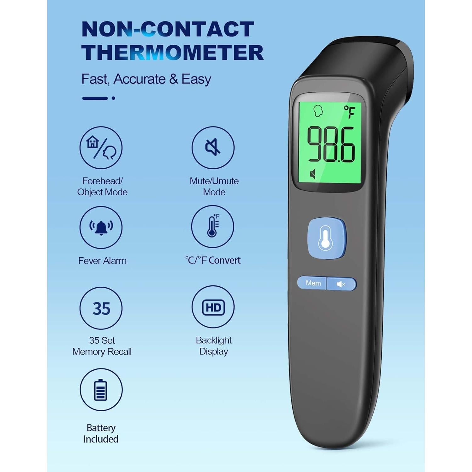 Termómetro Digital Infrarrojo ANMEATE FC-IR202 para Adultos y Niños