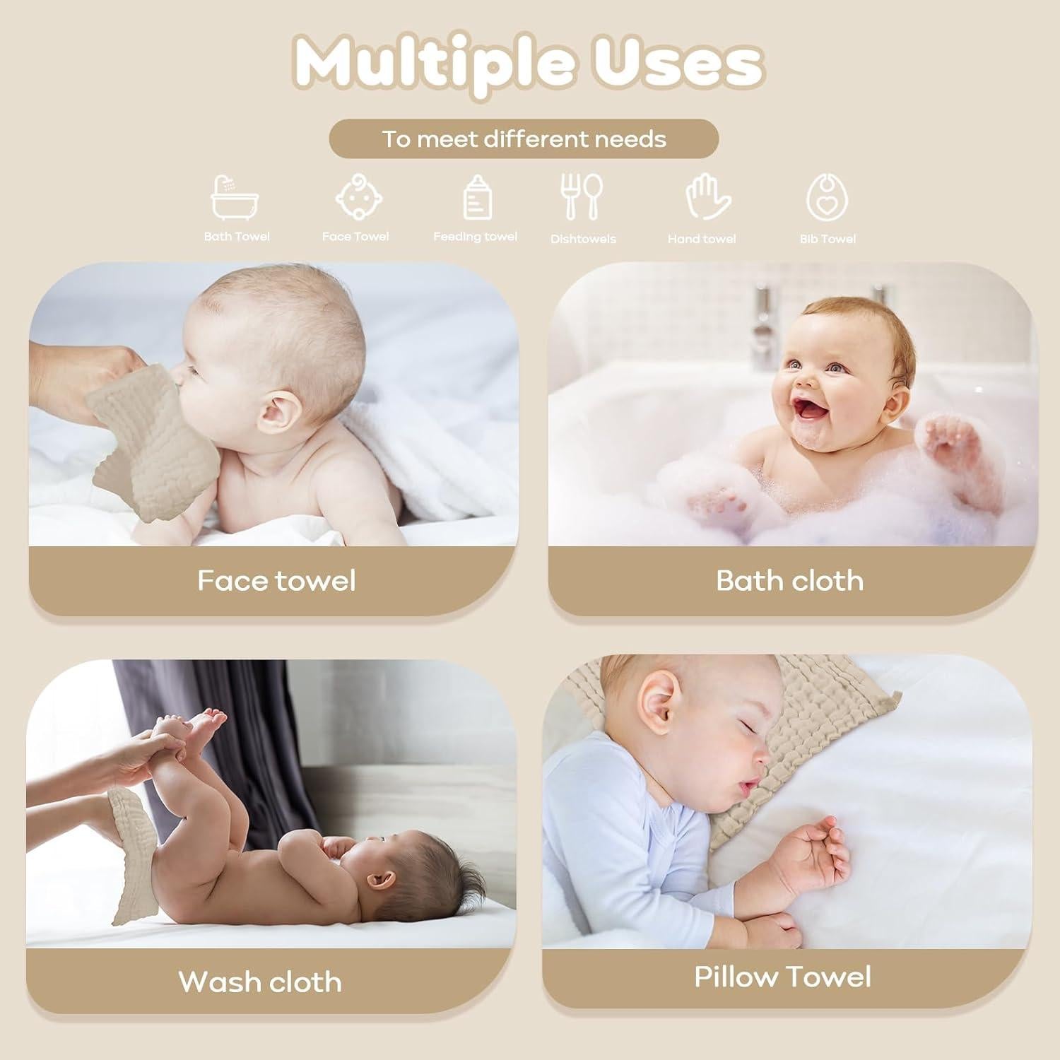 Toallitas de Muselina para Bebé Yoofoss 100% Algodón 10 Unidades