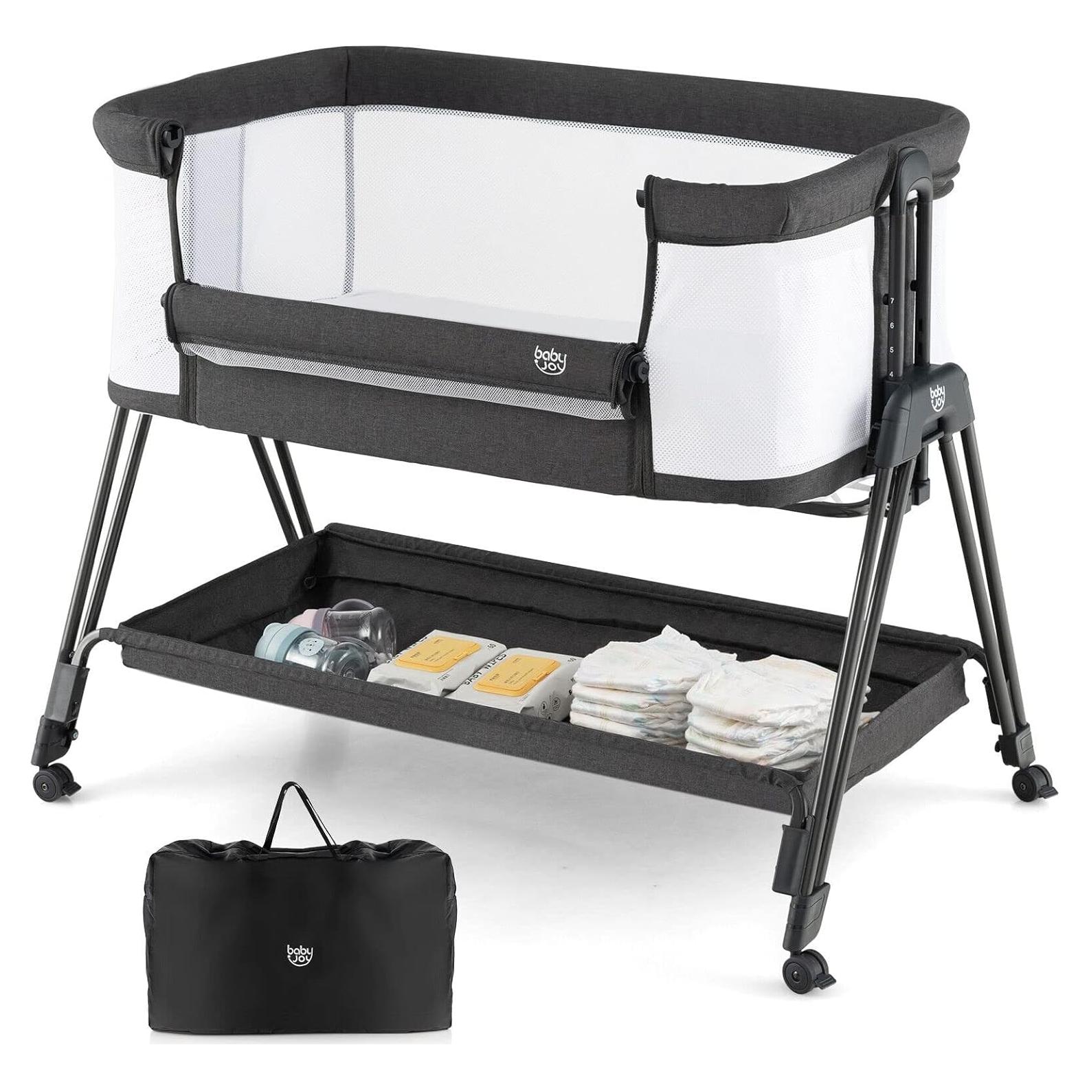 Cuna Lateral Plegable BABY JOY con Malla y 7 Alturas Ajustables