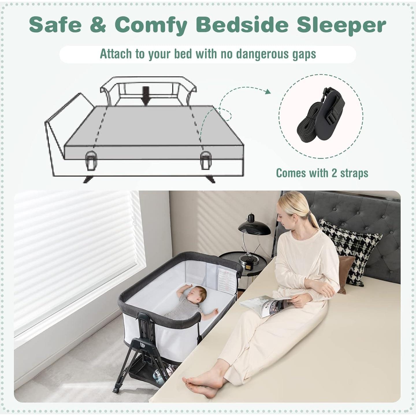 Cuna Lateral Plegable BABY JOY con Malla y 7 Alturas Ajustables