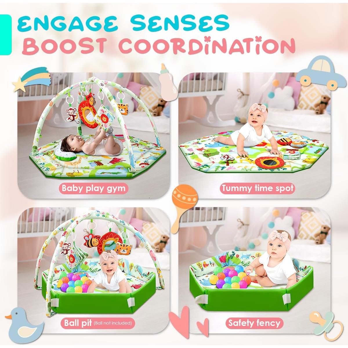 Alfombra de Juego para Bebés Lulunemo BG002 - 110x97 cm con 6 Juguetes