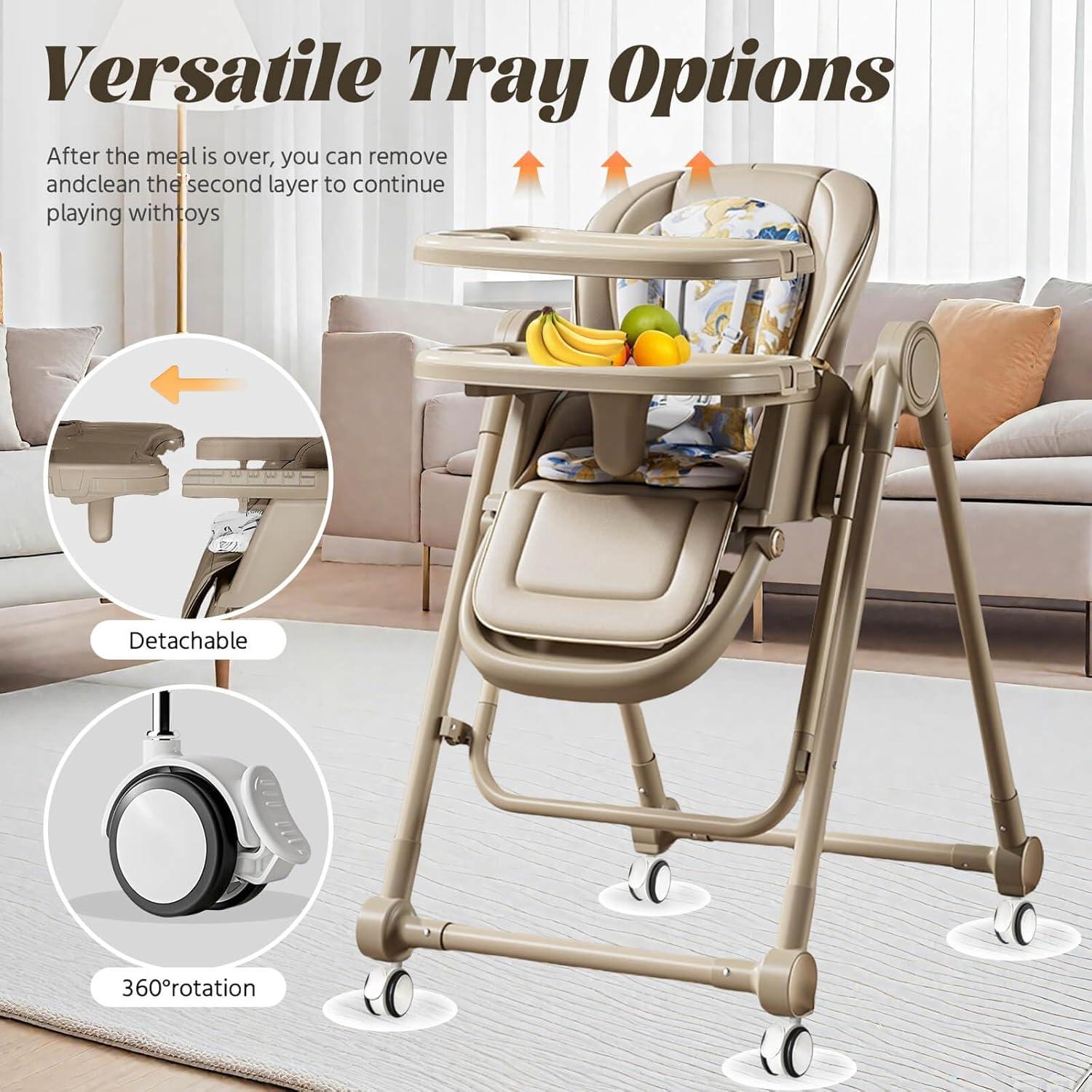 Silla Alta Multifuncional Plegable para Bebés 8 en 1 Marrón