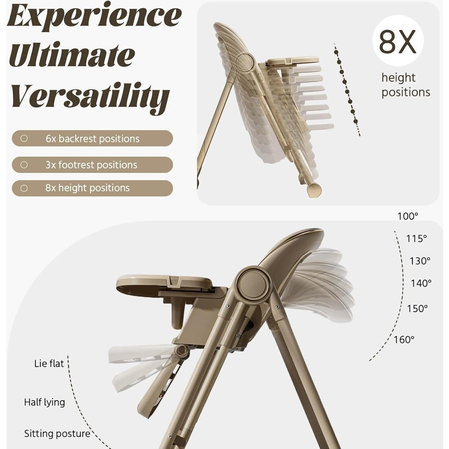 Silla Alta Multifuncional Plegable para Bebés 8 en 1 Marrón