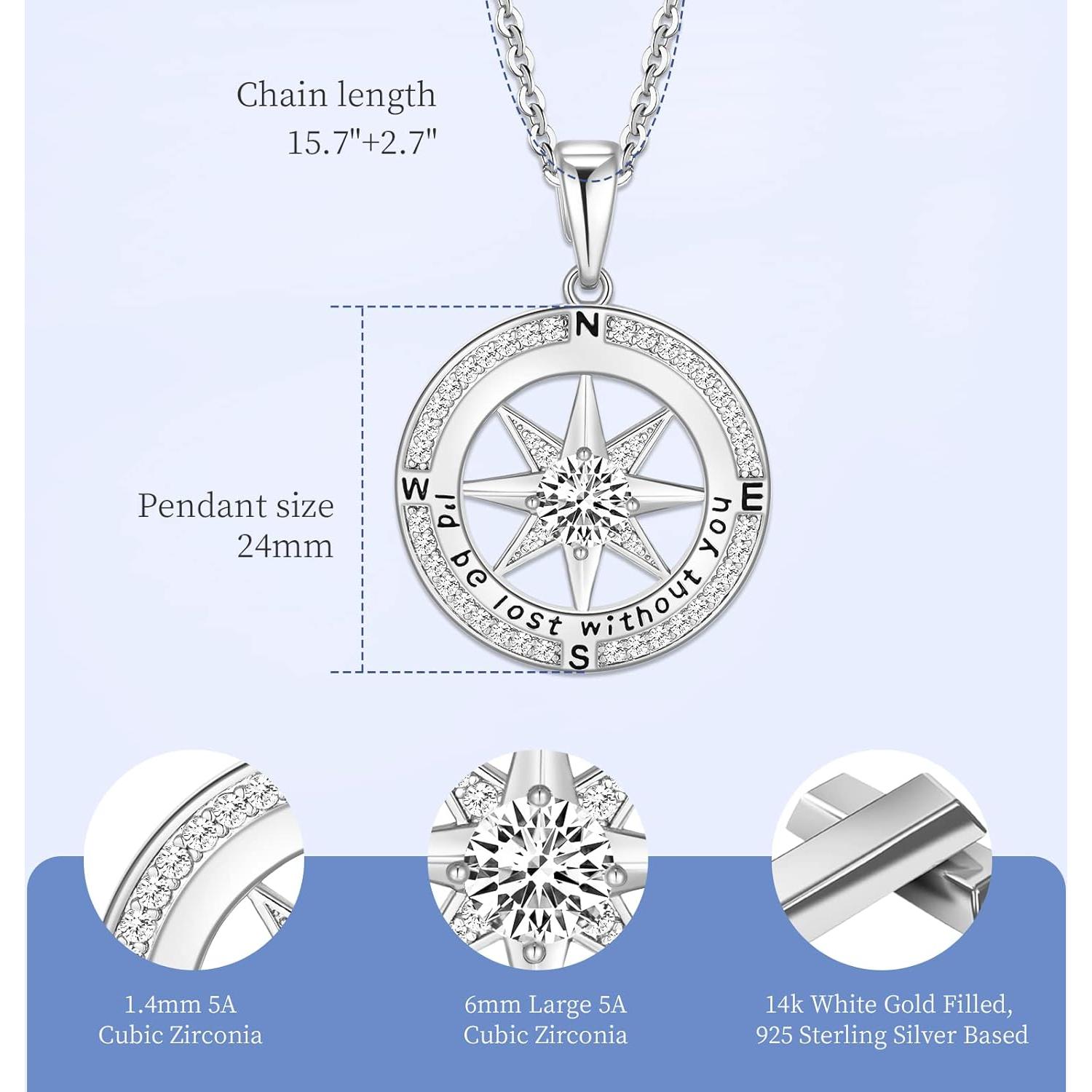 Collar de brújula Mkhhy para mujeres 18k oro real hipoalergénico