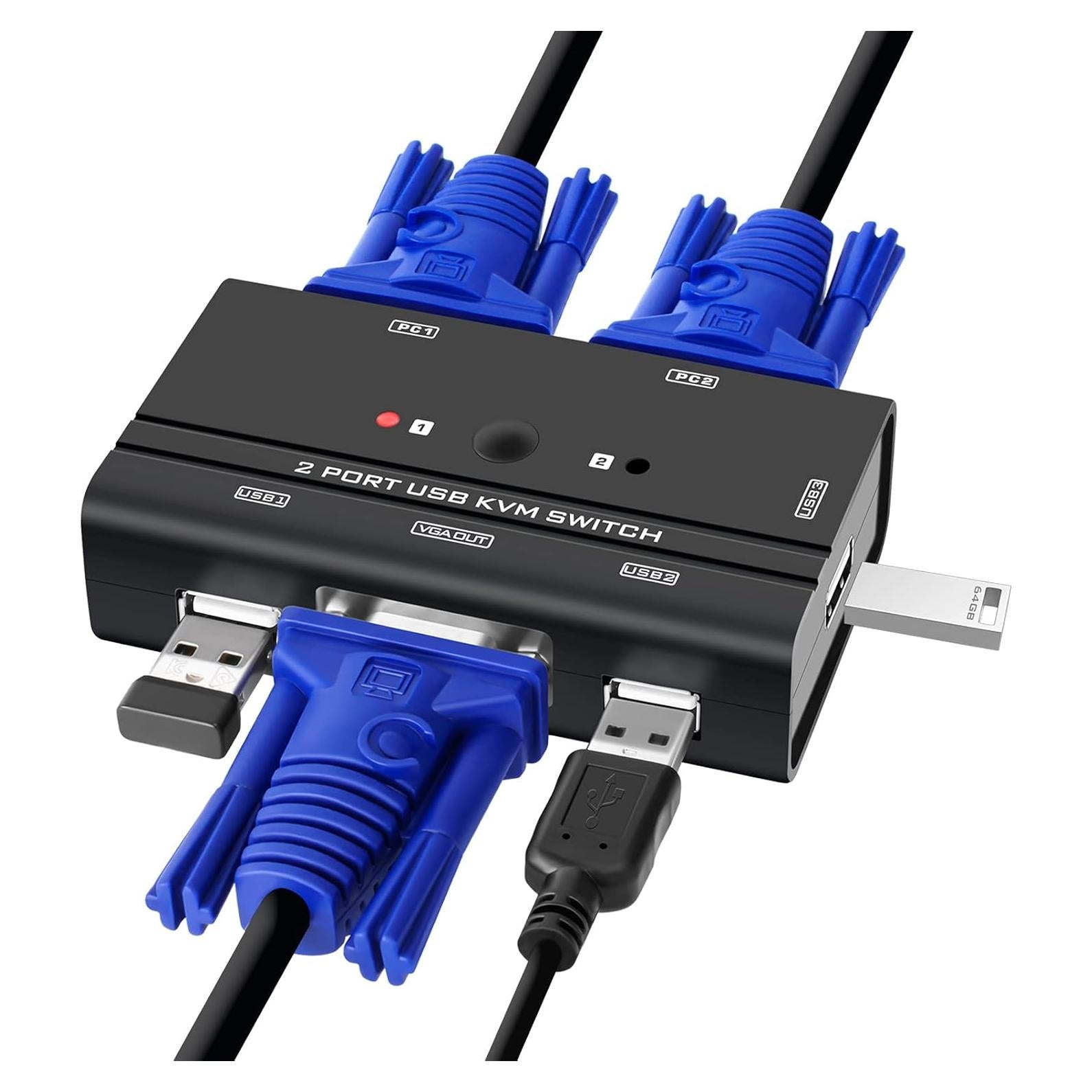 Interruptor KVM VGA USB TCRAYCH 2 Puertos 1920x1440