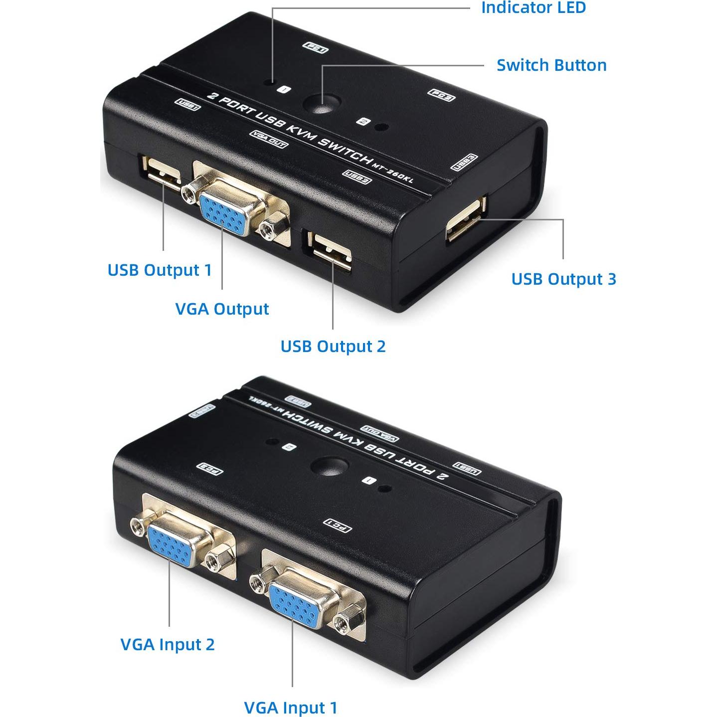 Interruptor KVM VGA USB TCRAYCH 2 Puertos 1920x1440