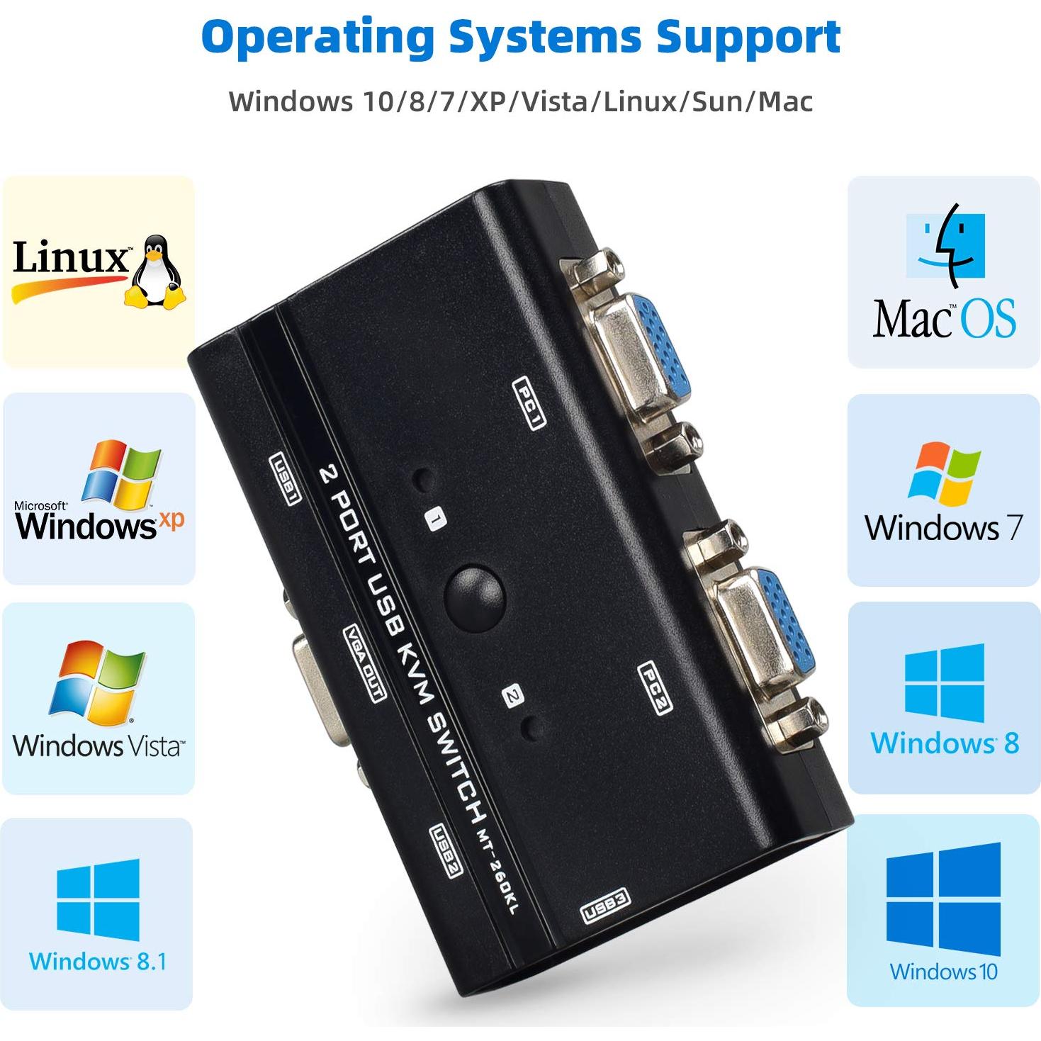 Interruptor KVM VGA USB TCRAYCH 2 Puertos 1920x1440
