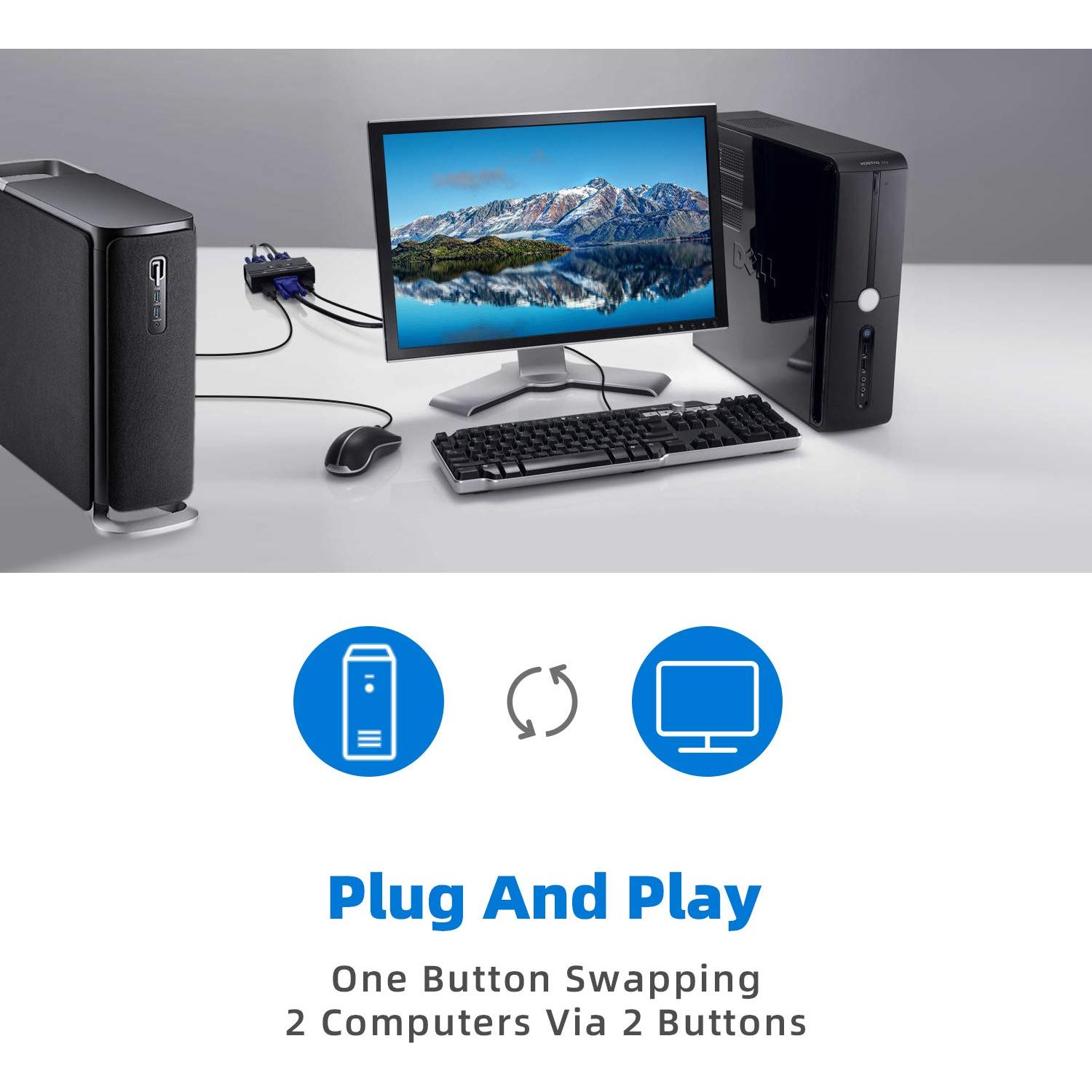 Interruptor KVM VGA USB TCRAYCH 2 Puertos 1920x1440