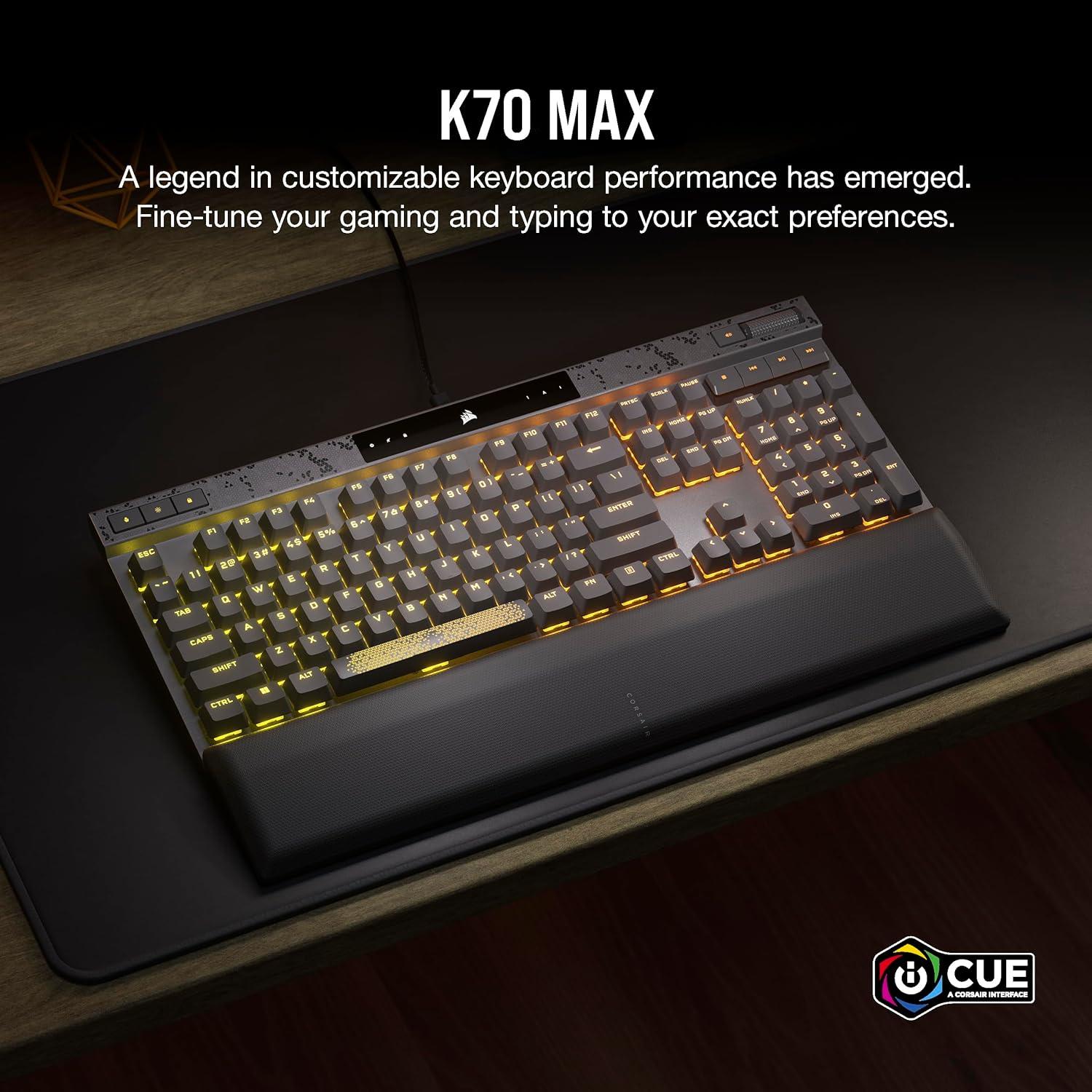 Teclado Mecánico Corsair K70 MAX RGB Ajustable 8000Hz Negro