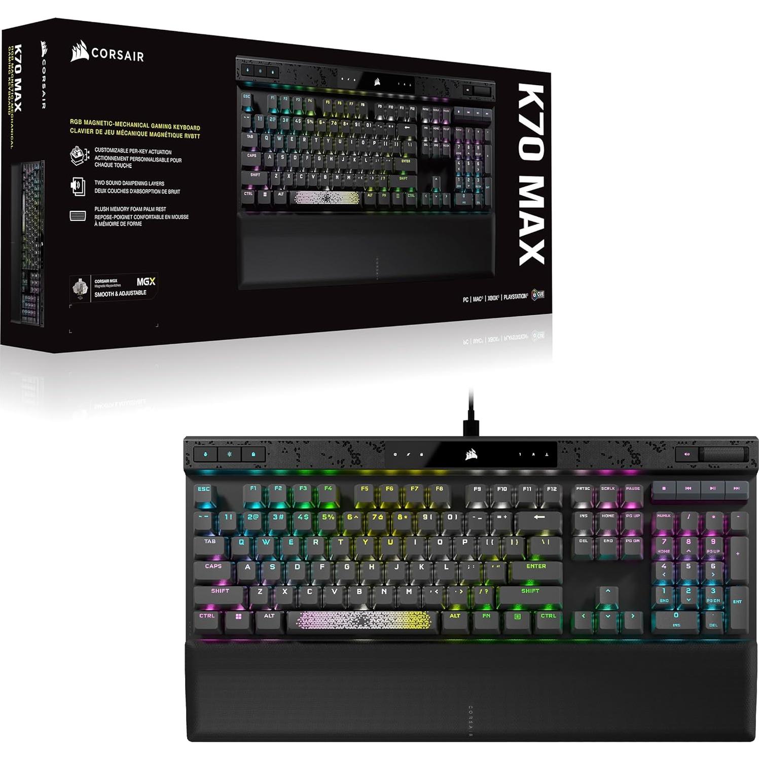 Teclado Mecánico Corsair K70 MAX RGB Ajustable 8000Hz Negro
