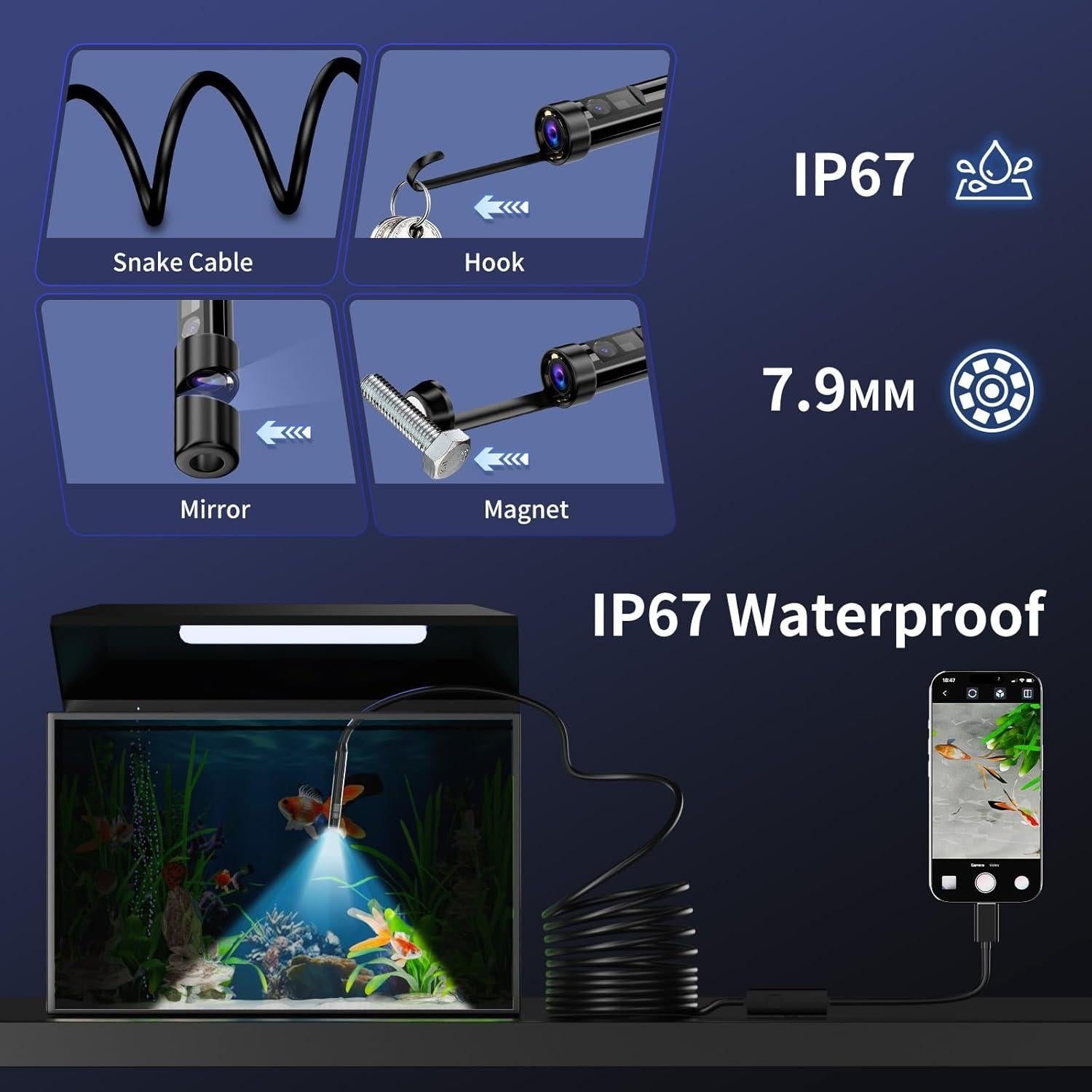 Cámara Endoscópica CTEOUNPT Doble Lente 1920P HD 5m USB