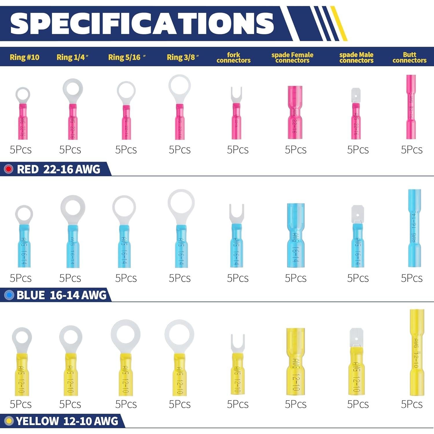 Kit de Conectores Termoretráctiles Haisstronica 120PCS AWG 22-10