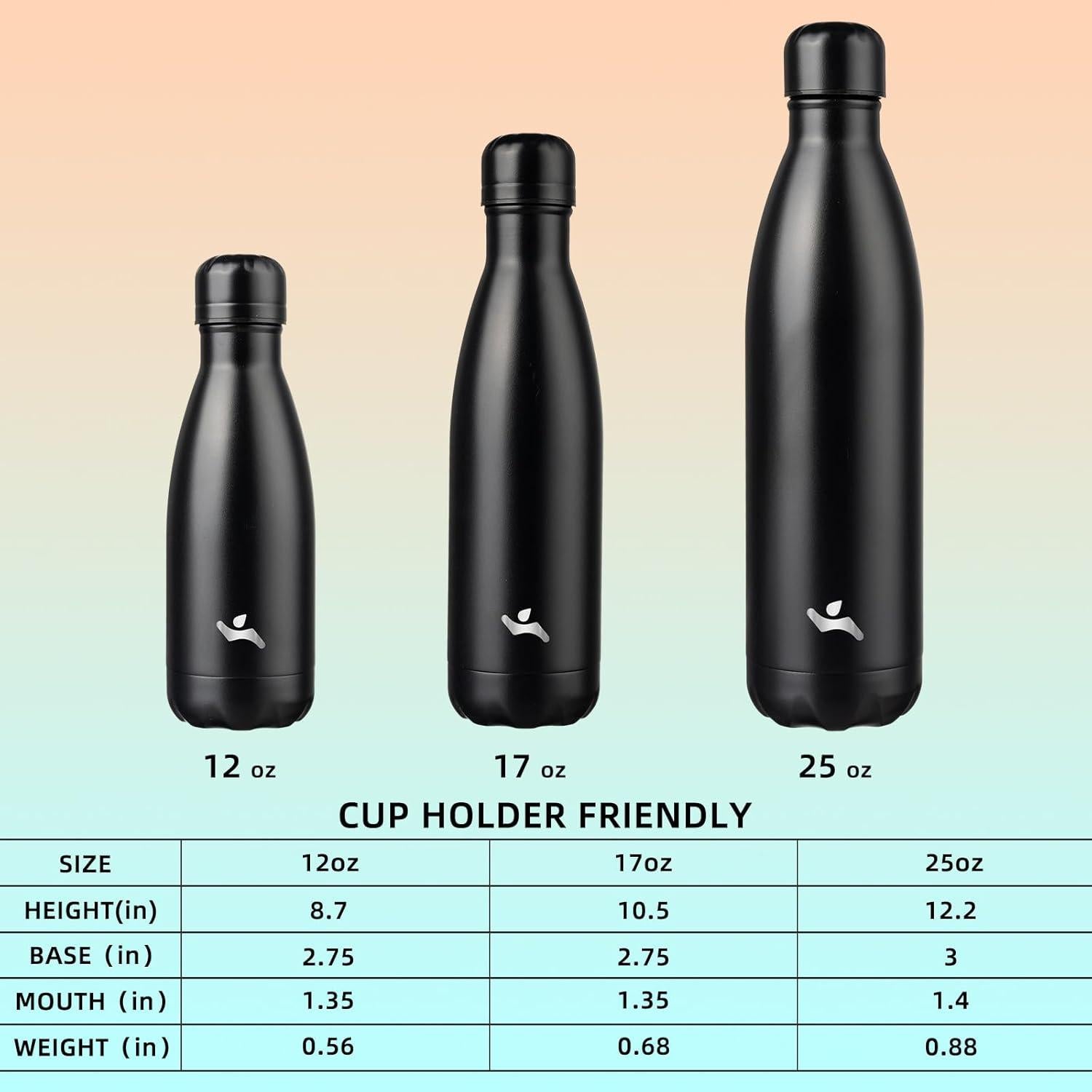 Botella de Agua Aislada Konokyo 0.5L Doble Pared Negro