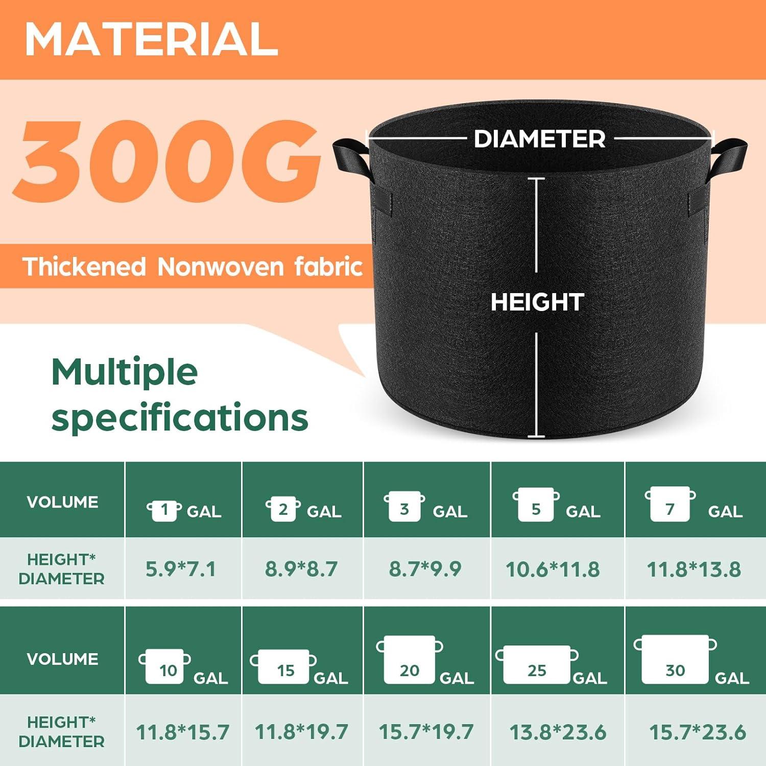 Paquete de 5 Bolsas de Cultivo Jorvila 3.78L Tela No Tejida