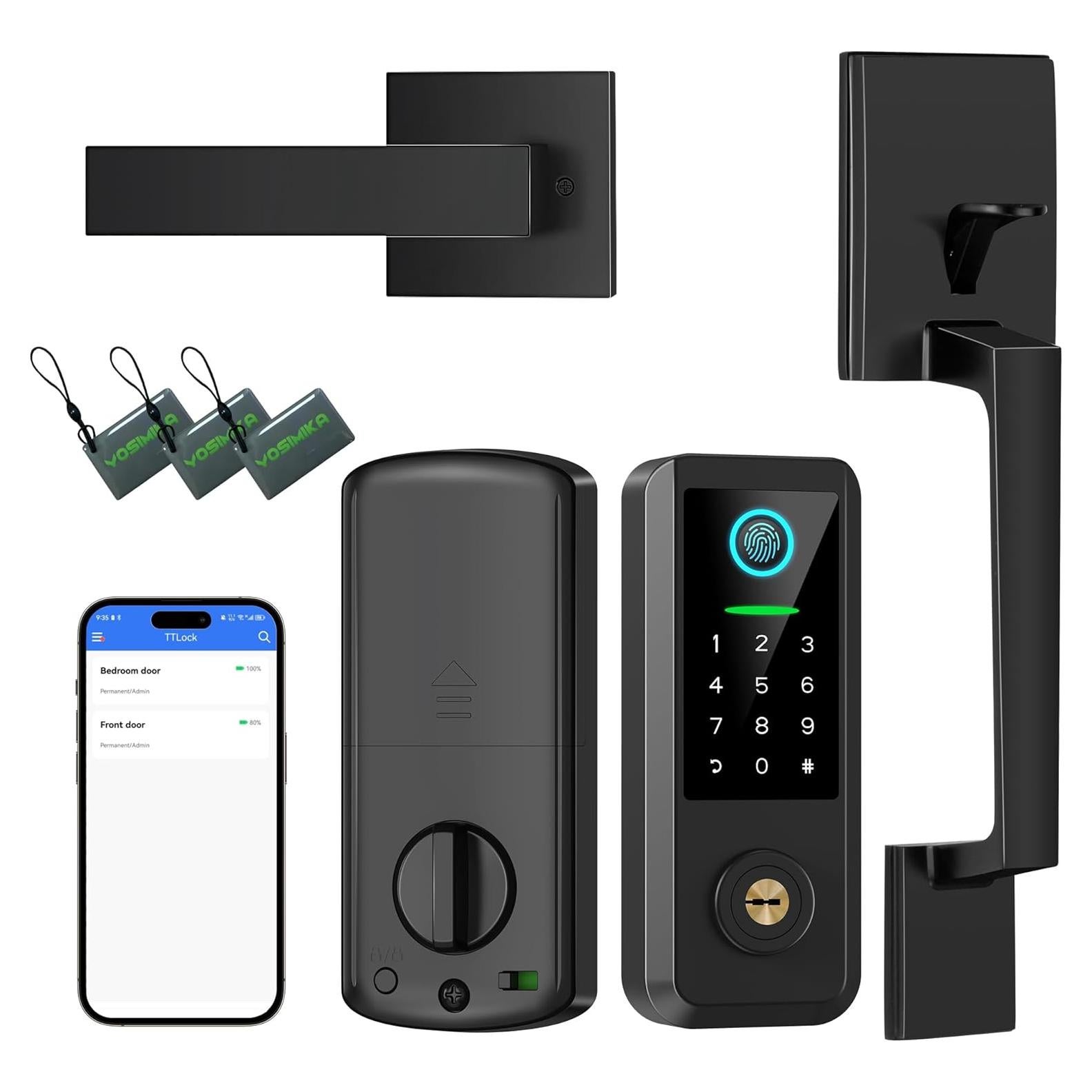 Cerradura Inteligente YOSIMIKA YB5H-BK con Huella Dactilar 5-en-1