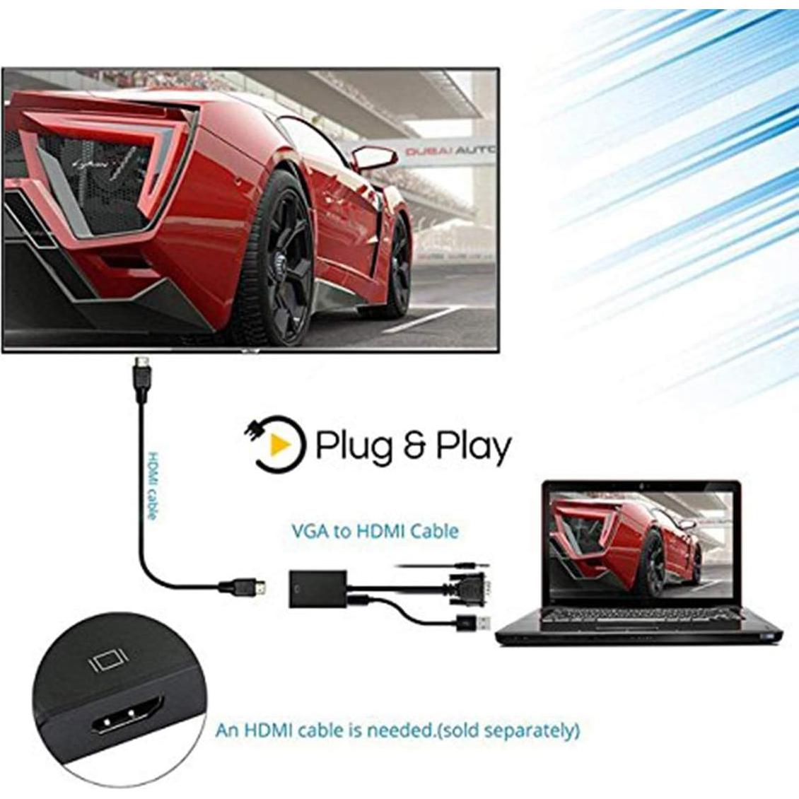 Adaptador VGA a HDMI Onten 1080P Macho a Hembra con Audio