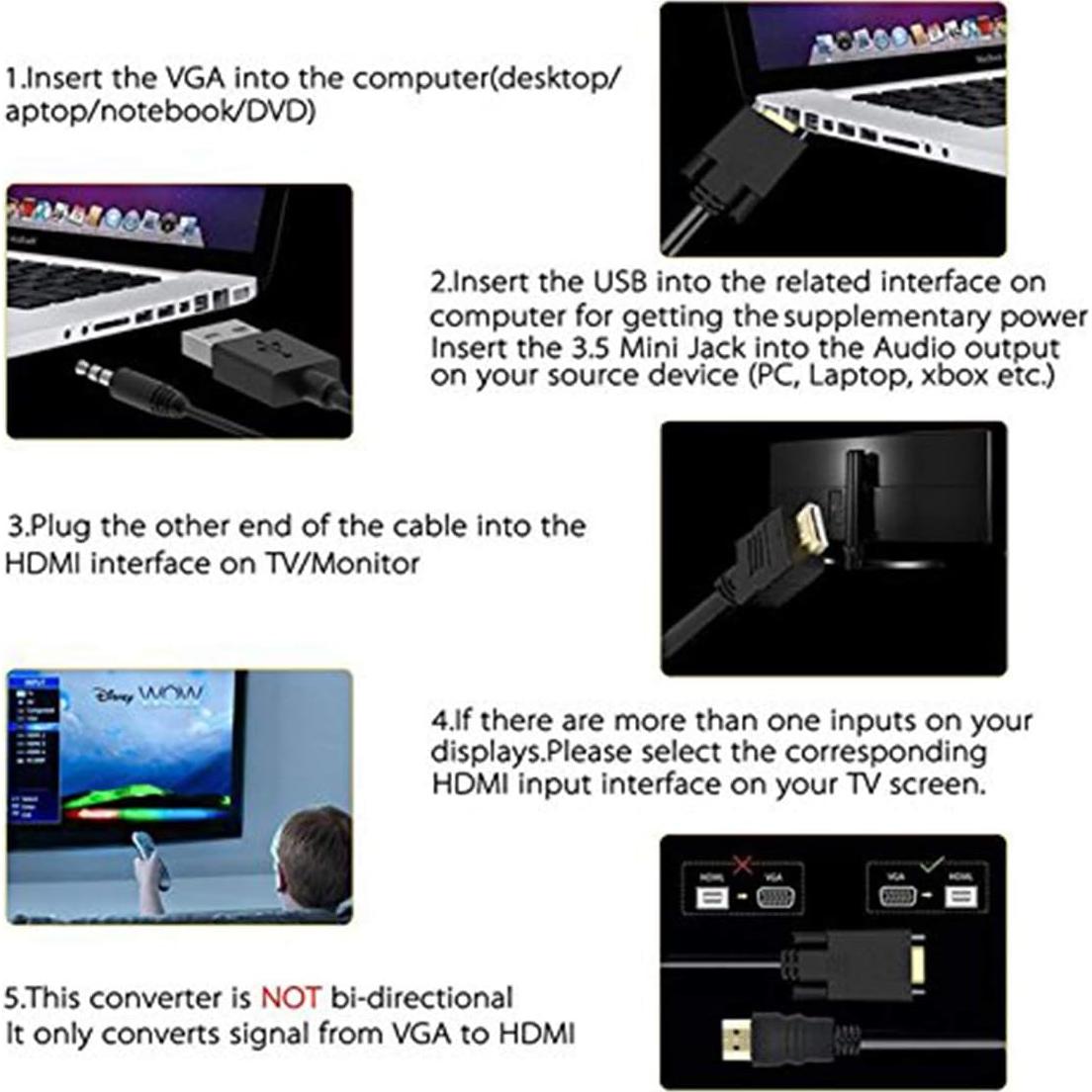 Adaptador VGA a HDMI Onten 1080P Macho a Hembra con Audio