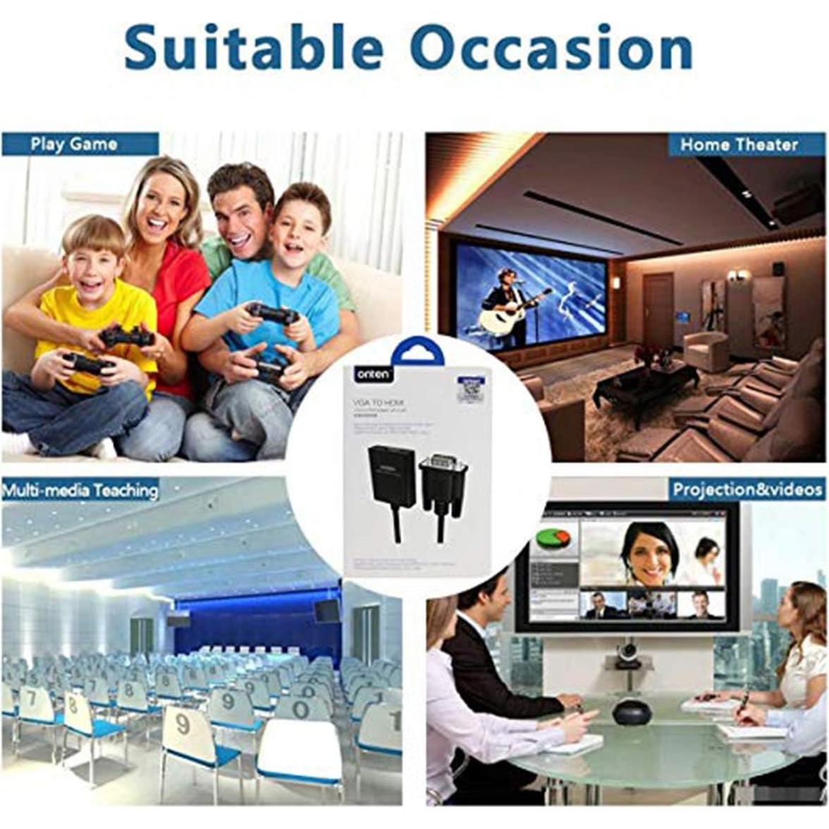 Adaptador VGA a HDMI Onten 1080P Macho a Hembra con Audio