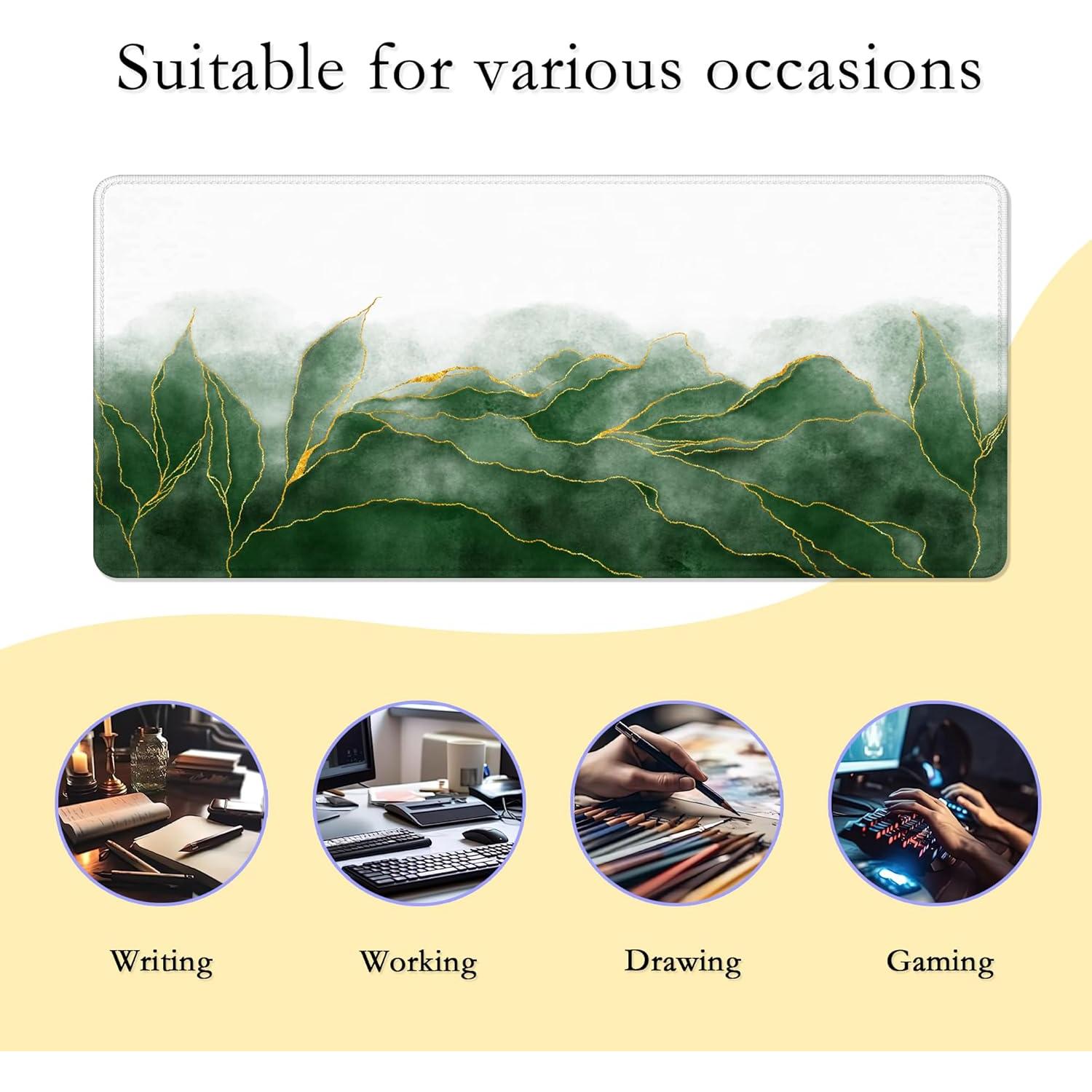 Alfombrilla de Ratón XXL ZTHLL Hojas Esmeralda Antideslizante 90x40cm