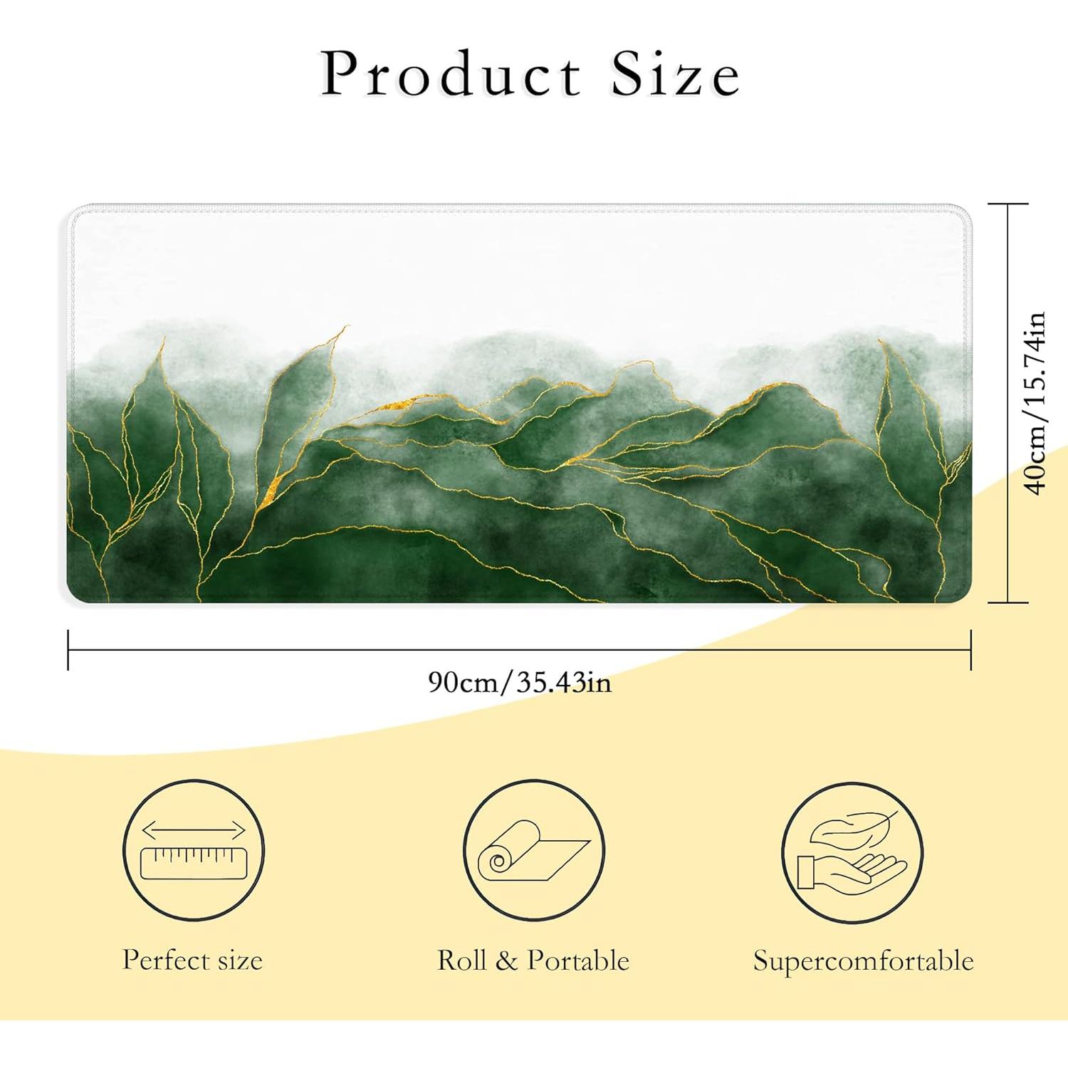 Alfombrilla de Ratón XXL ZTHLL Hojas Esmeralda Antideslizante 90x40cm