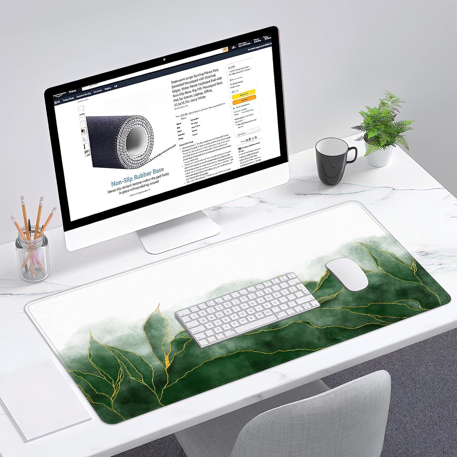 Alfombrilla de Ratón XXL ZTHLL Hojas Esmeralda Antideslizante 90x40cm