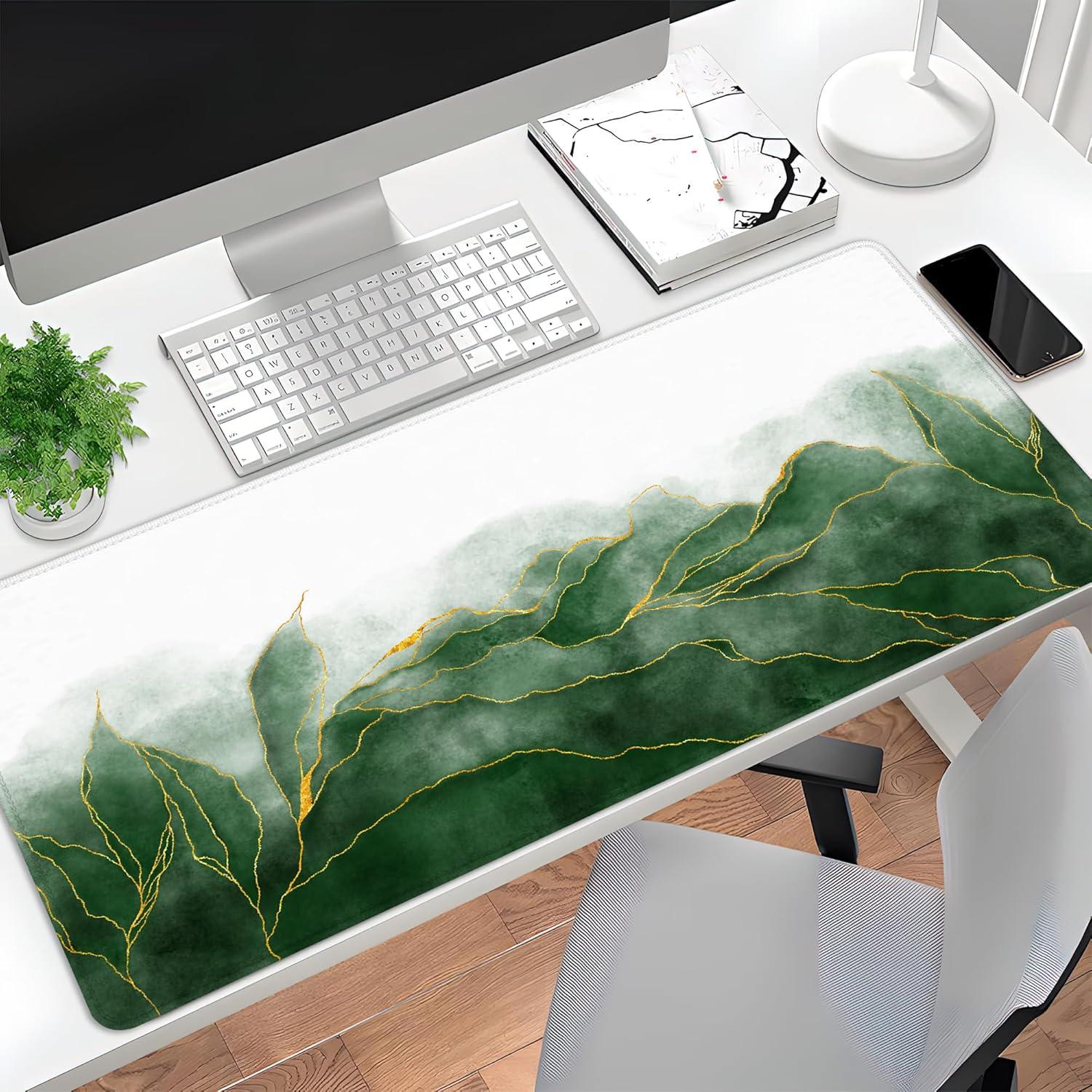 Alfombrilla de Ratón XXL ZTHLL Hojas Esmeralda Antideslizante 90x40cm