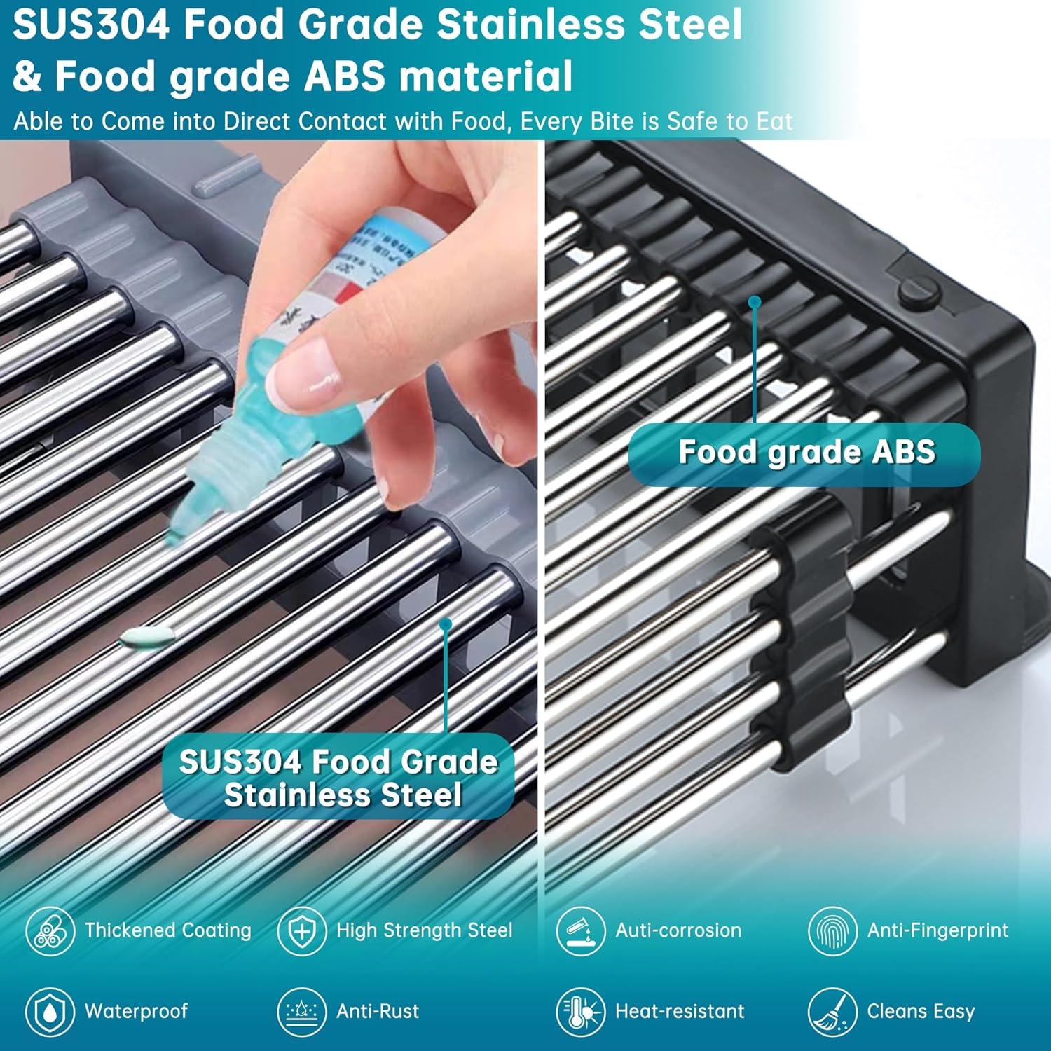 Escurridor de Platos TUTEW Acero Inoxidable Ajustable Negro Grande