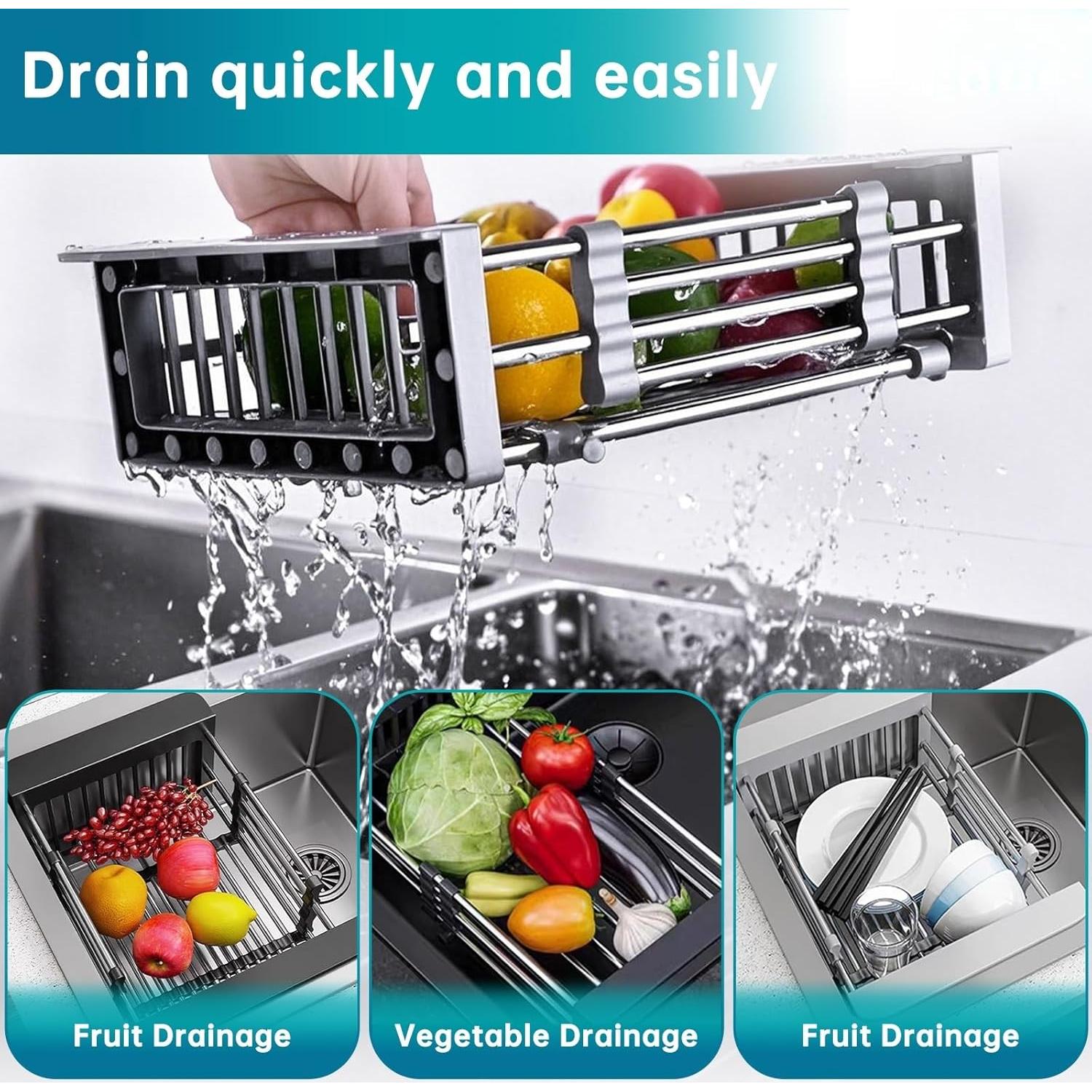 Escurridor de Platos TUTEW Acero Inoxidable Ajustable Negro Grande