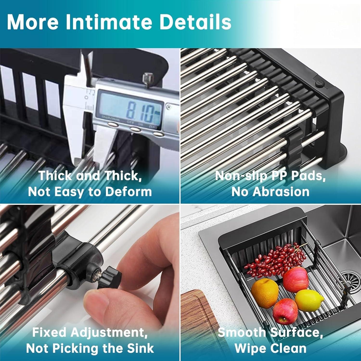 Escurridor de Platos TUTEW Acero Inoxidable Ajustable Negro Grande