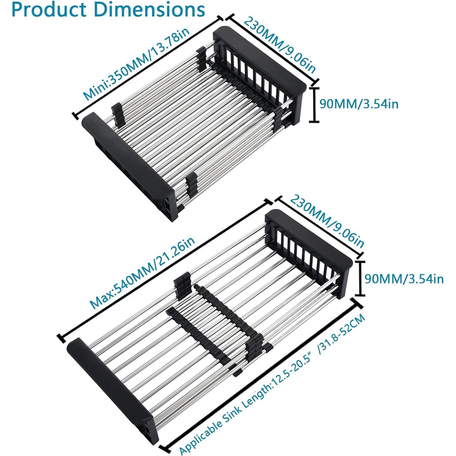 Escurridor de Platos TUTEW Acero Inoxidable Ajustable Negro Grande