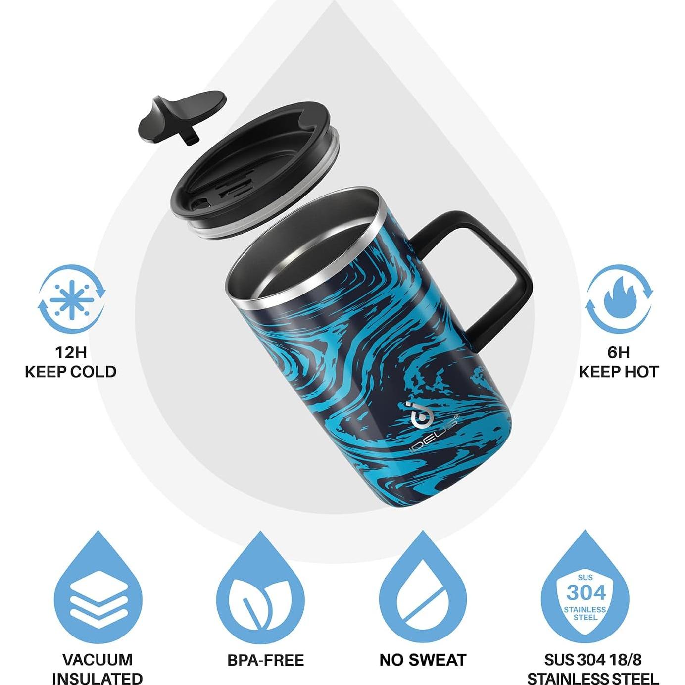 Taza de Café Aislada Ideus 470ml Acero Inoxidable Cebra Azul