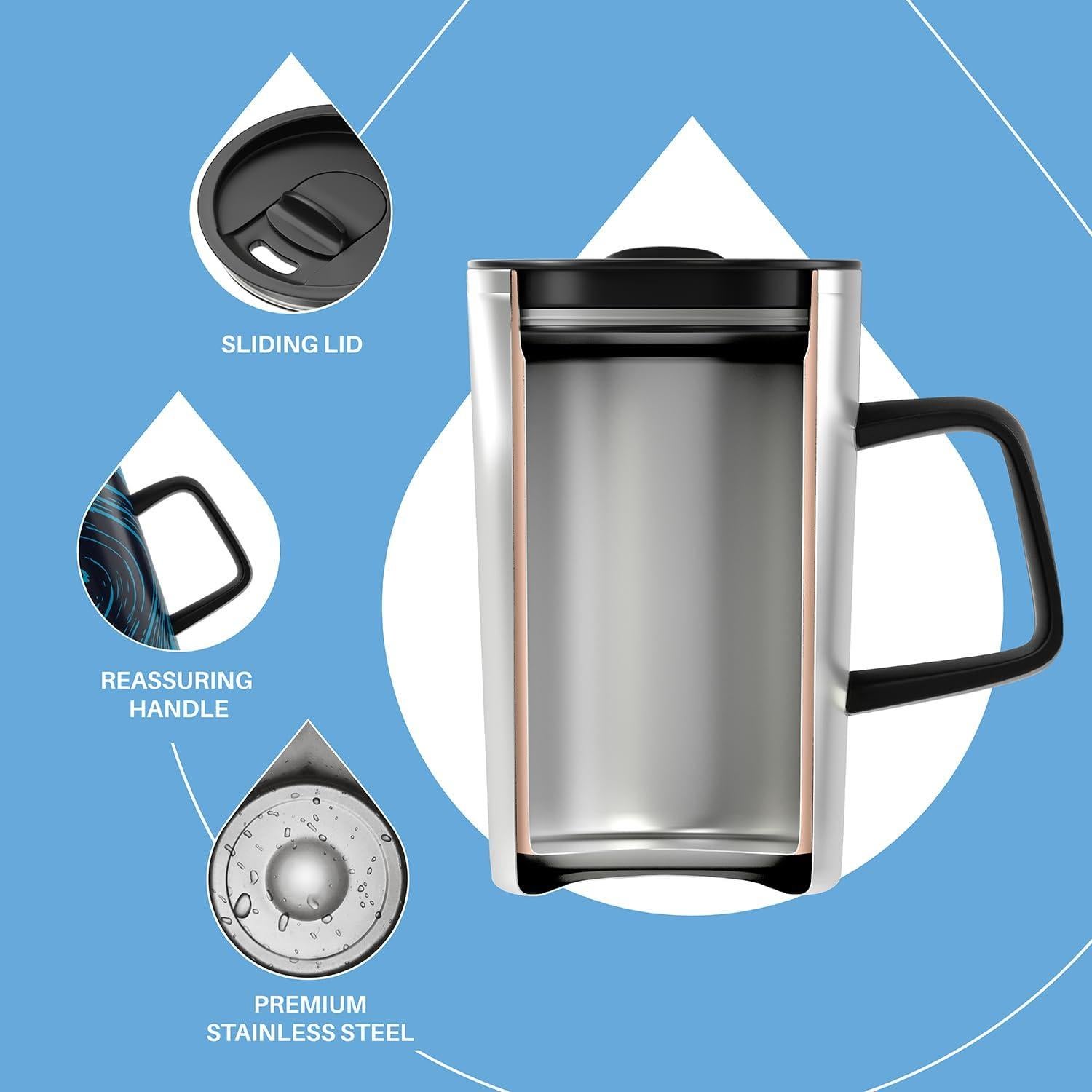 Taza de Café Aislada Ideus 470ml Acero Inoxidable Cebra Azul