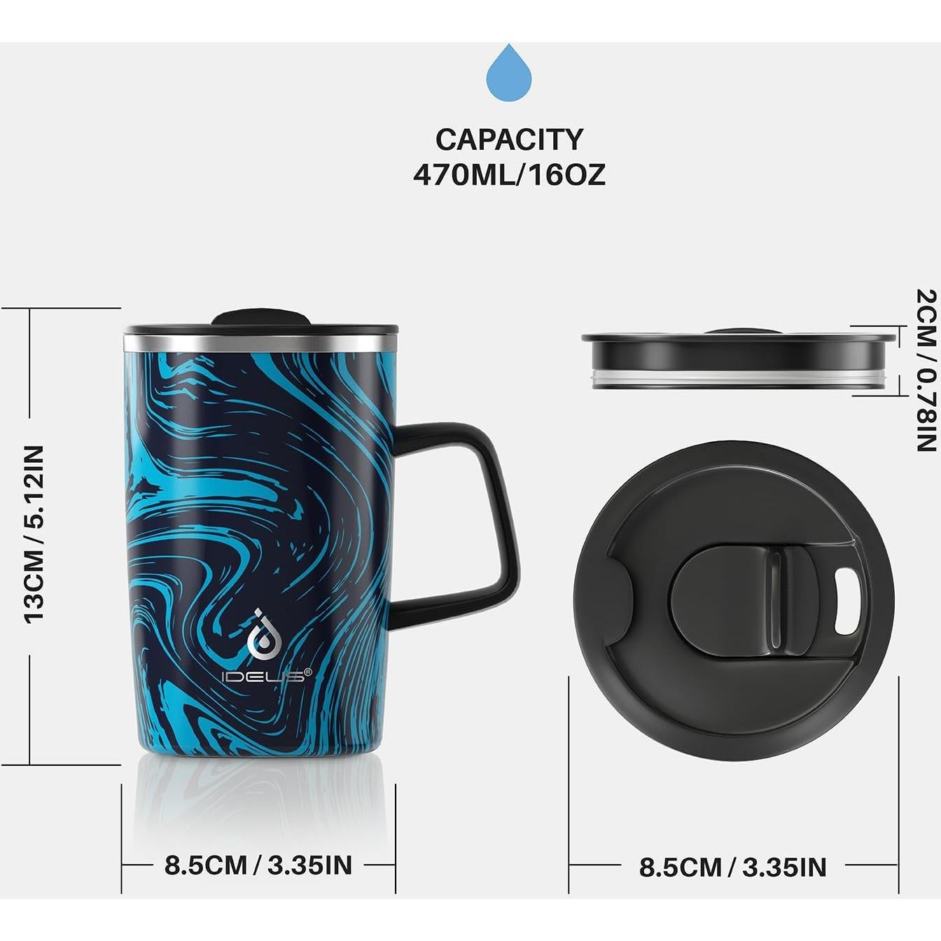 Taza de Café Aislada Ideus 470ml Acero Inoxidable Cebra Azul