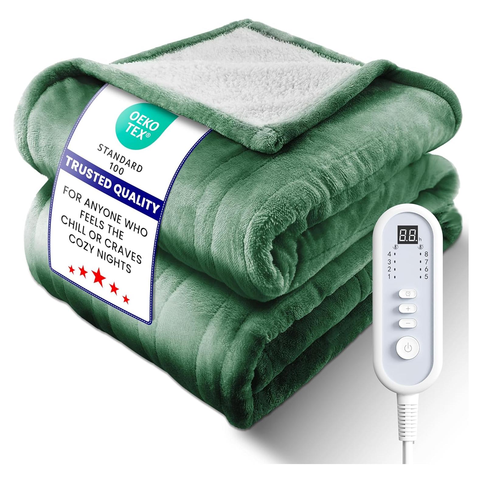 Manta Eléctrica Calentada LEERUN Completa Verde 8 Niveles