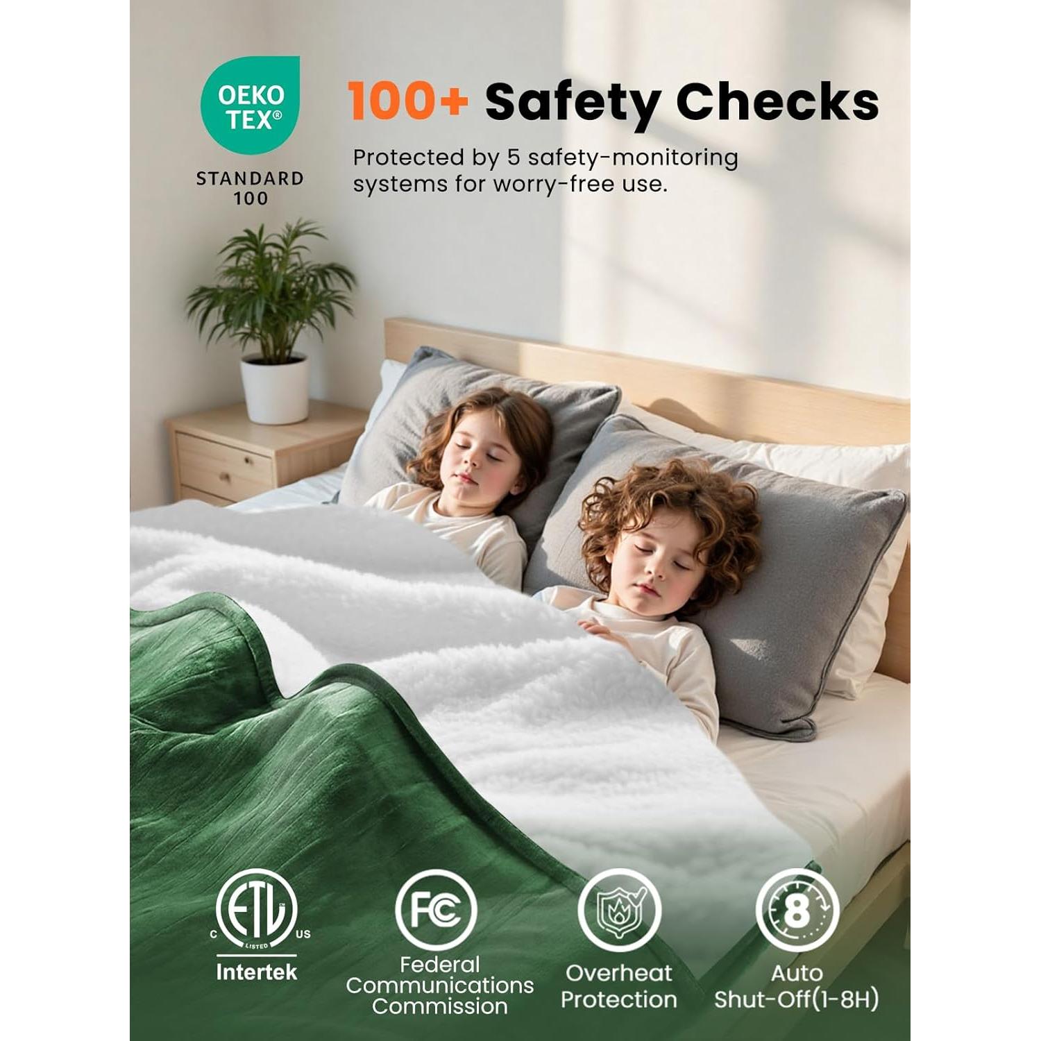 Manta Eléctrica Calentada LEERUN Completa Verde 8 Niveles