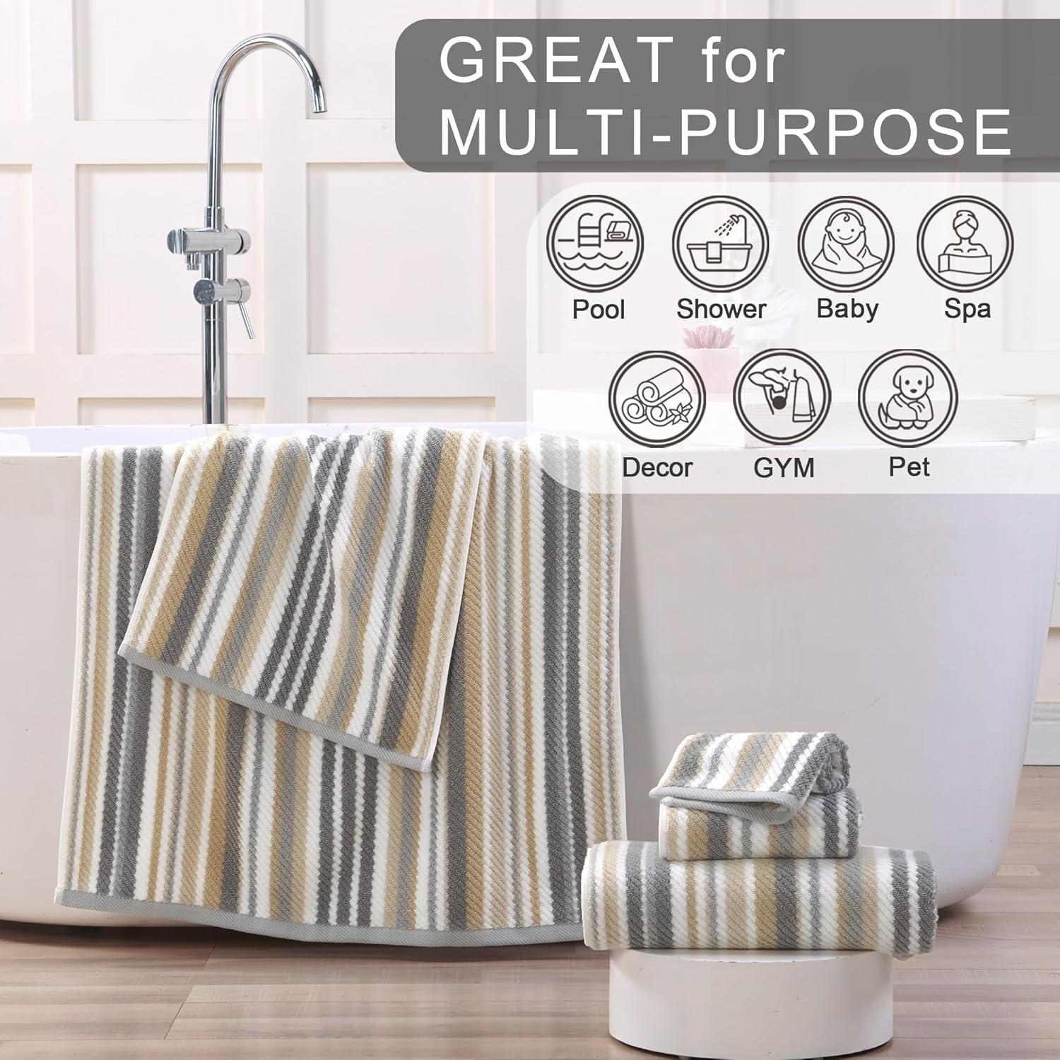 Juego de Toallas de Algodón VOOVA & MOVAS 3 Piezas Rayadas