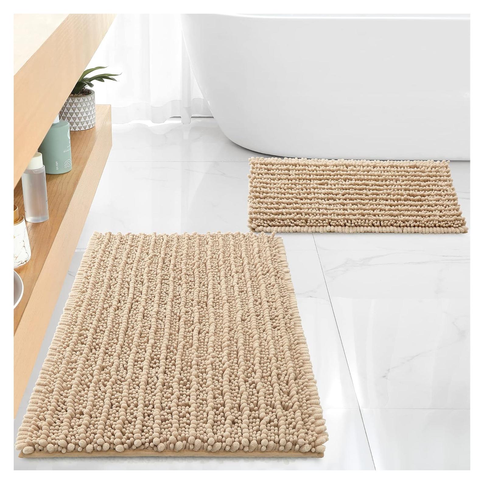 Alfombrillas de Baño Chenilla Beige FLOLEOPA 2 Piezas Antideslizantes