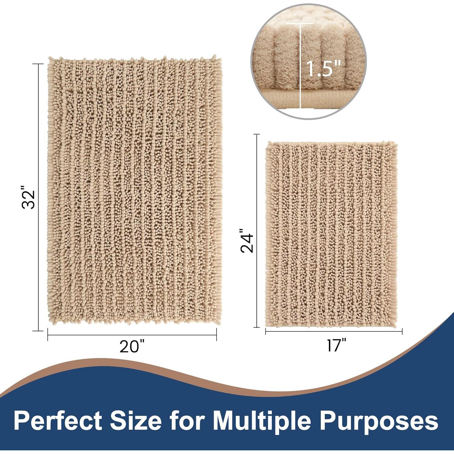 Alfombrillas de Baño Chenilla Beige FLOLEOPA 2 Piezas Antideslizantes