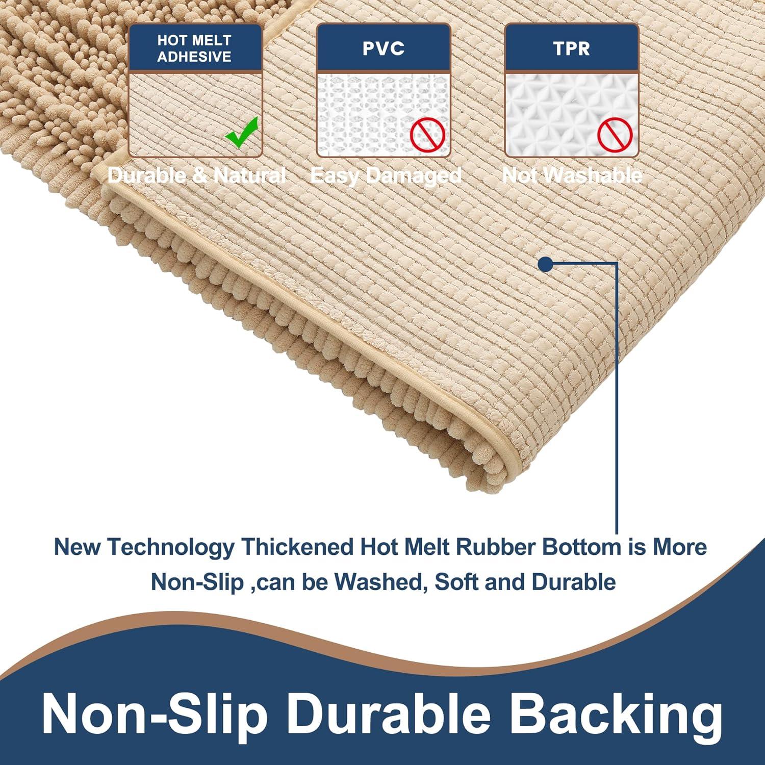 Alfombrillas de Baño Chenilla Beige FLOLEOPA 2 Piezas Antideslizantes