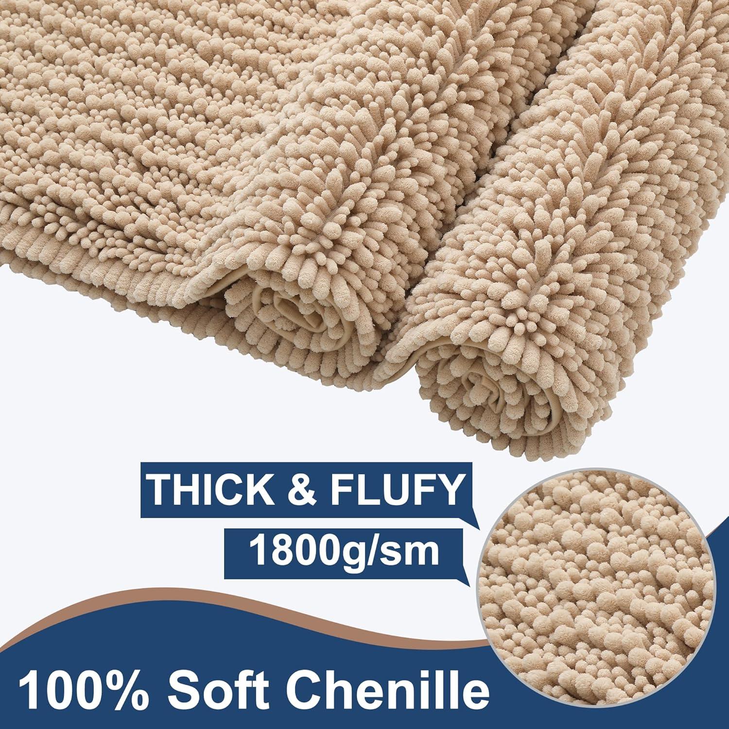 Alfombrillas de Baño Chenilla Beige FLOLEOPA 2 Piezas Antideslizantes