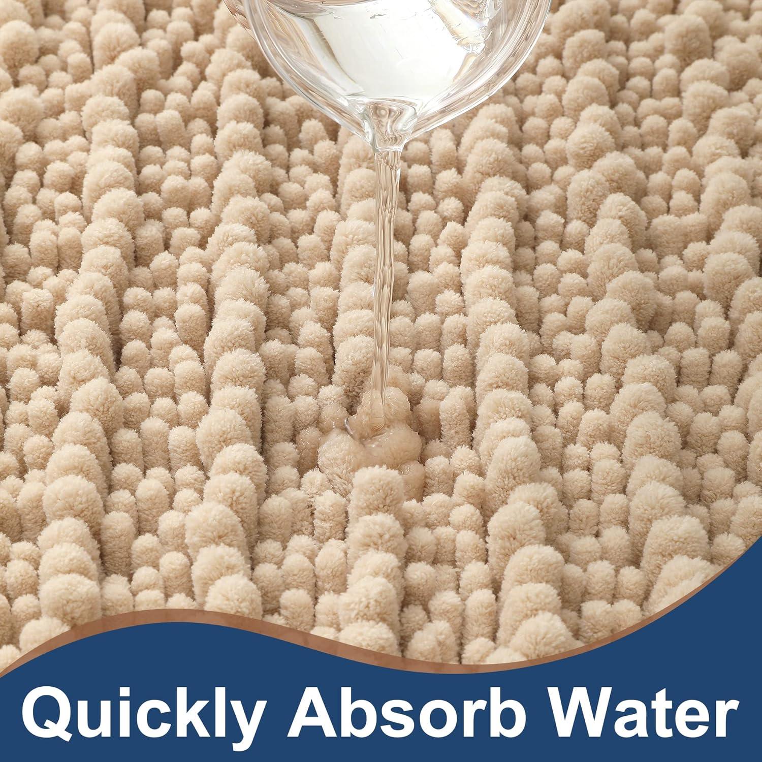 Alfombrillas de Baño Chenilla Beige FLOLEOPA 2 Piezas Antideslizantes